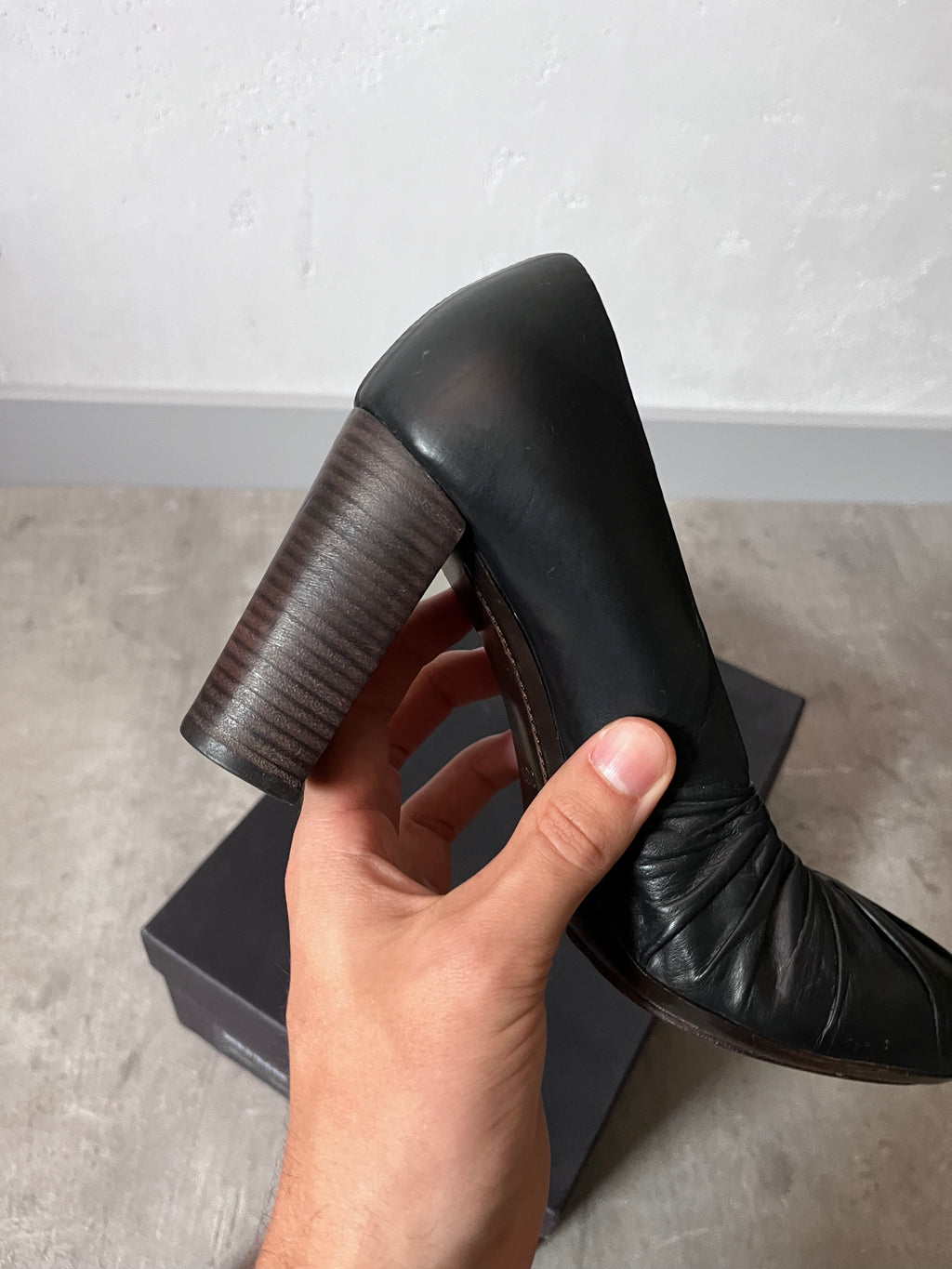 Dries Van Noten Leather Ruffle Embellishment Pumps Heels Dark Navy Women - 38,5