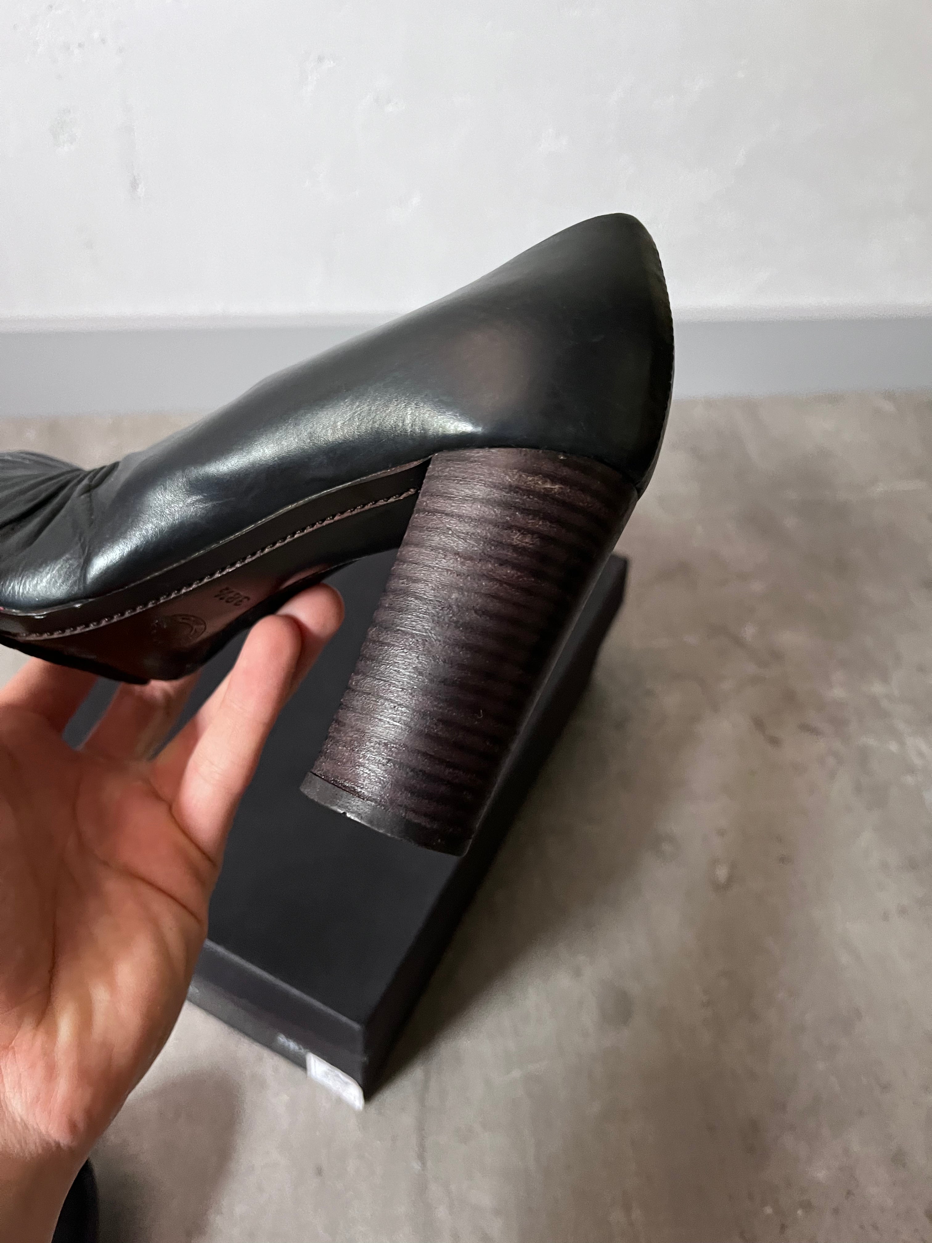Dries Van Noten Leather Ruffle Embellishment Pumps Heels Dark Navy Women - 38,5