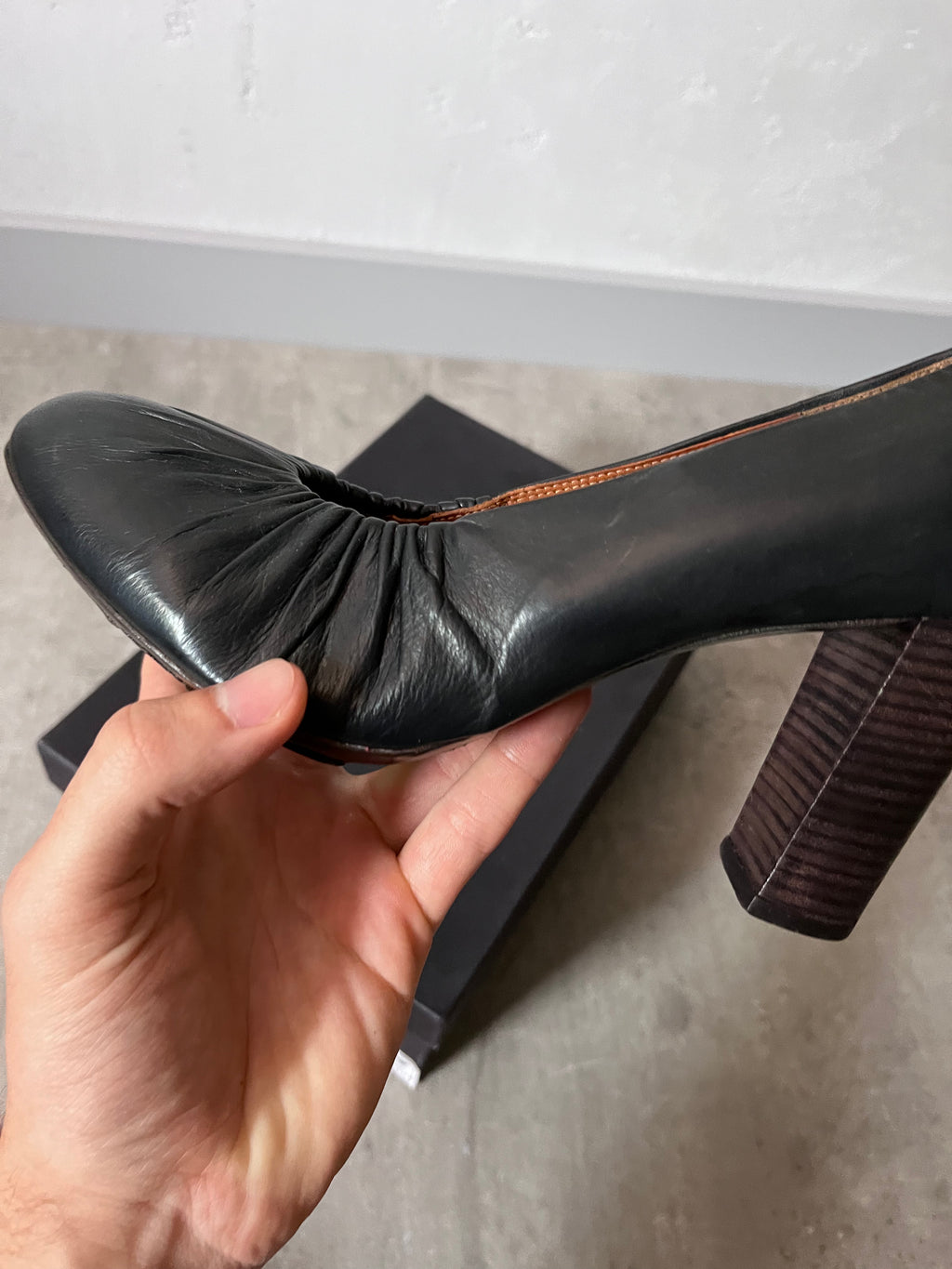 Dries Van Noten Leather Ruffle Embellishment Pumps Heels Dark Navy Women - 38,5