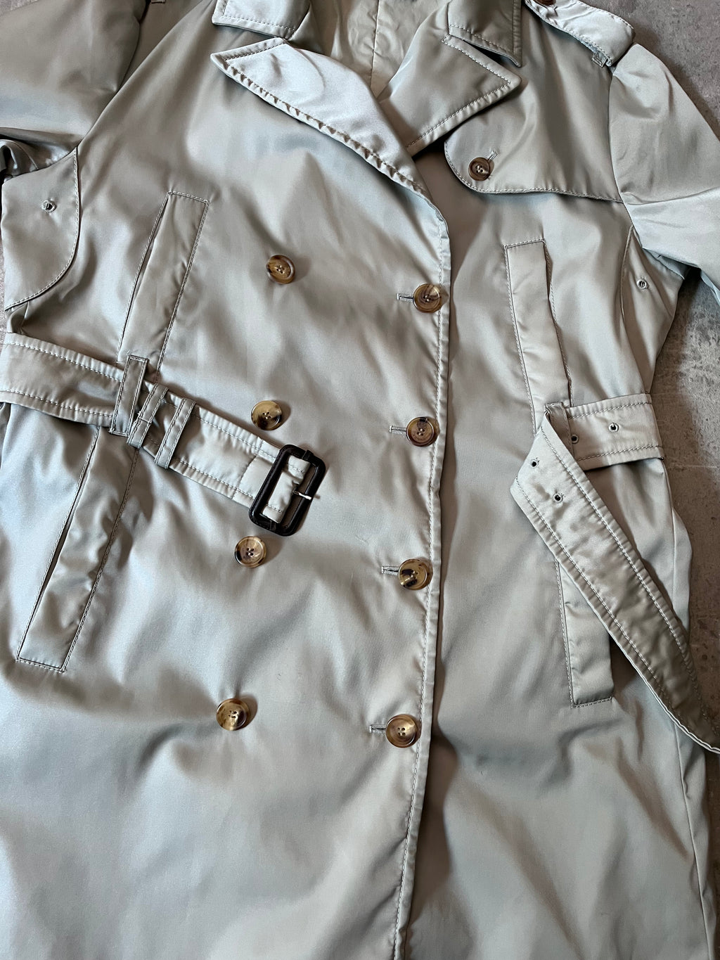 2008 Prada Nylon Double Breasted Trench Coast Jacket Beige Women - L