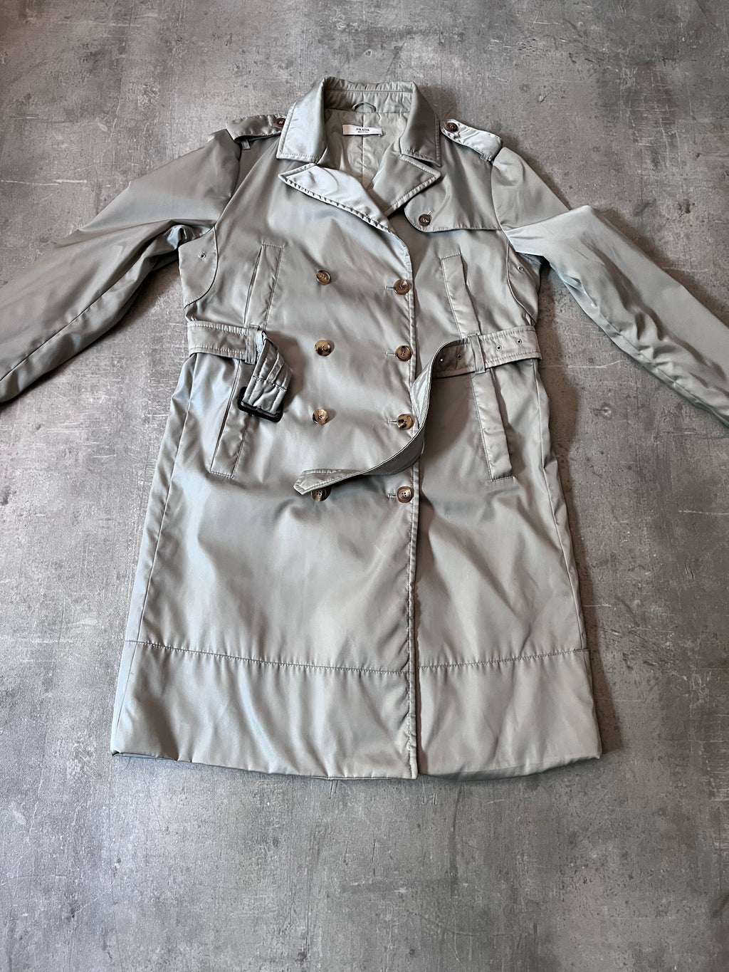2008 Prada Nylon Double Breasted Trench Coast Jacket Beige Women - L
