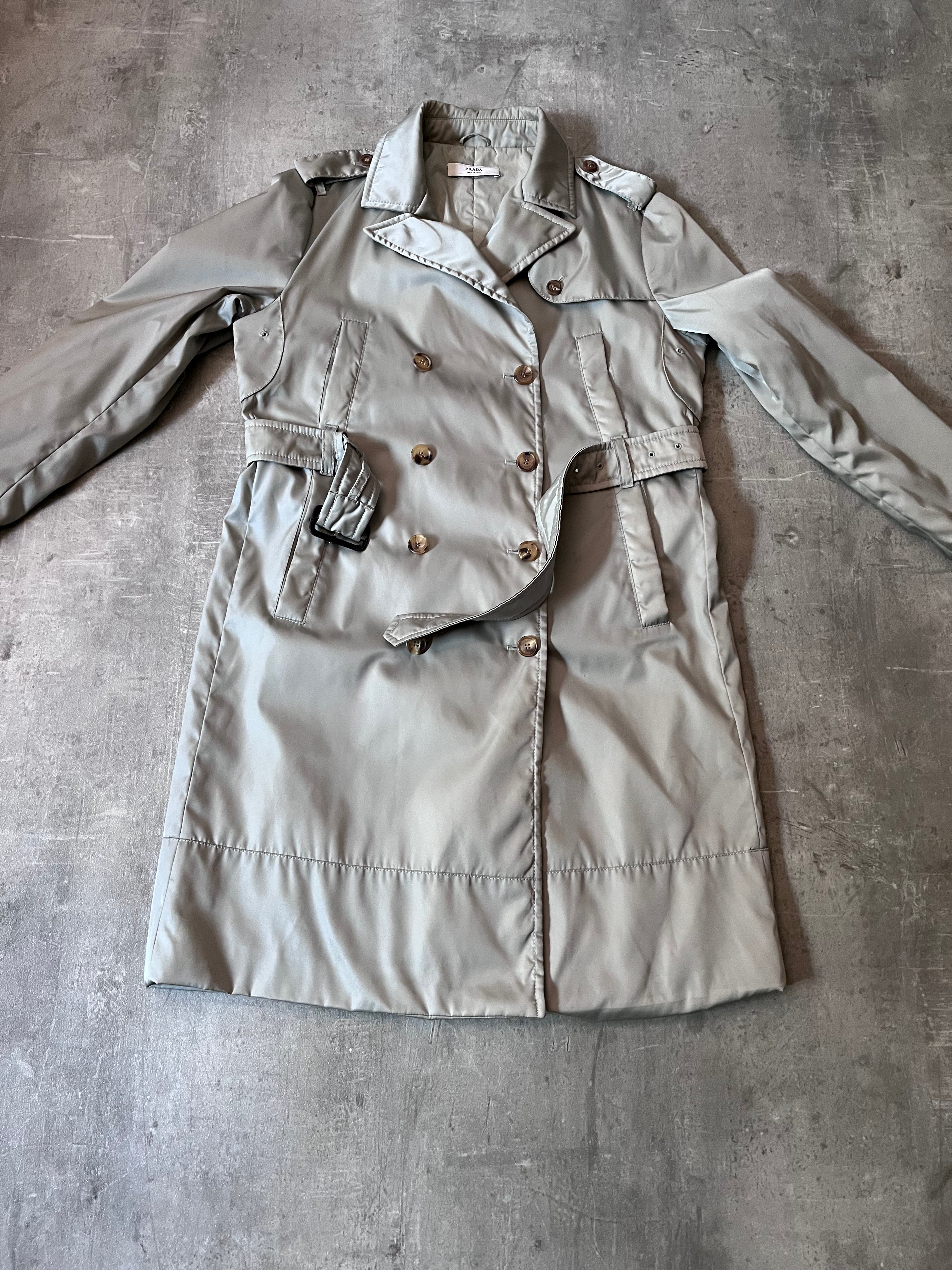 2008 Prada Nylon Double Breasted Trench Coast Jacket Beige Women - L