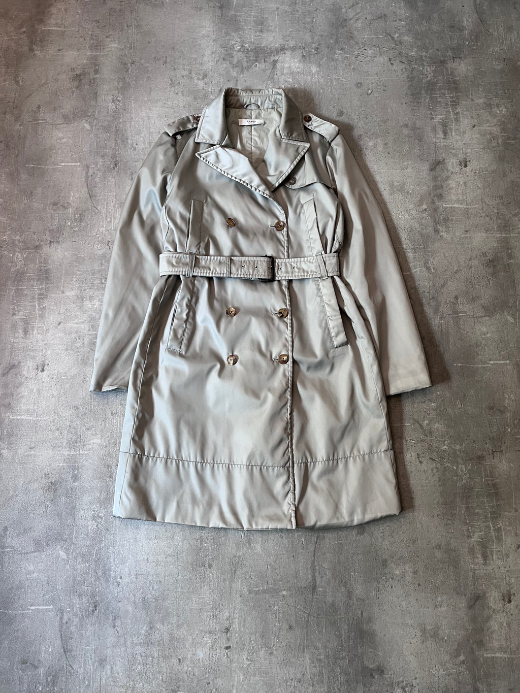 2008 Prada Nylon Double Breasted Trench Coast Jacket Beige Women - L