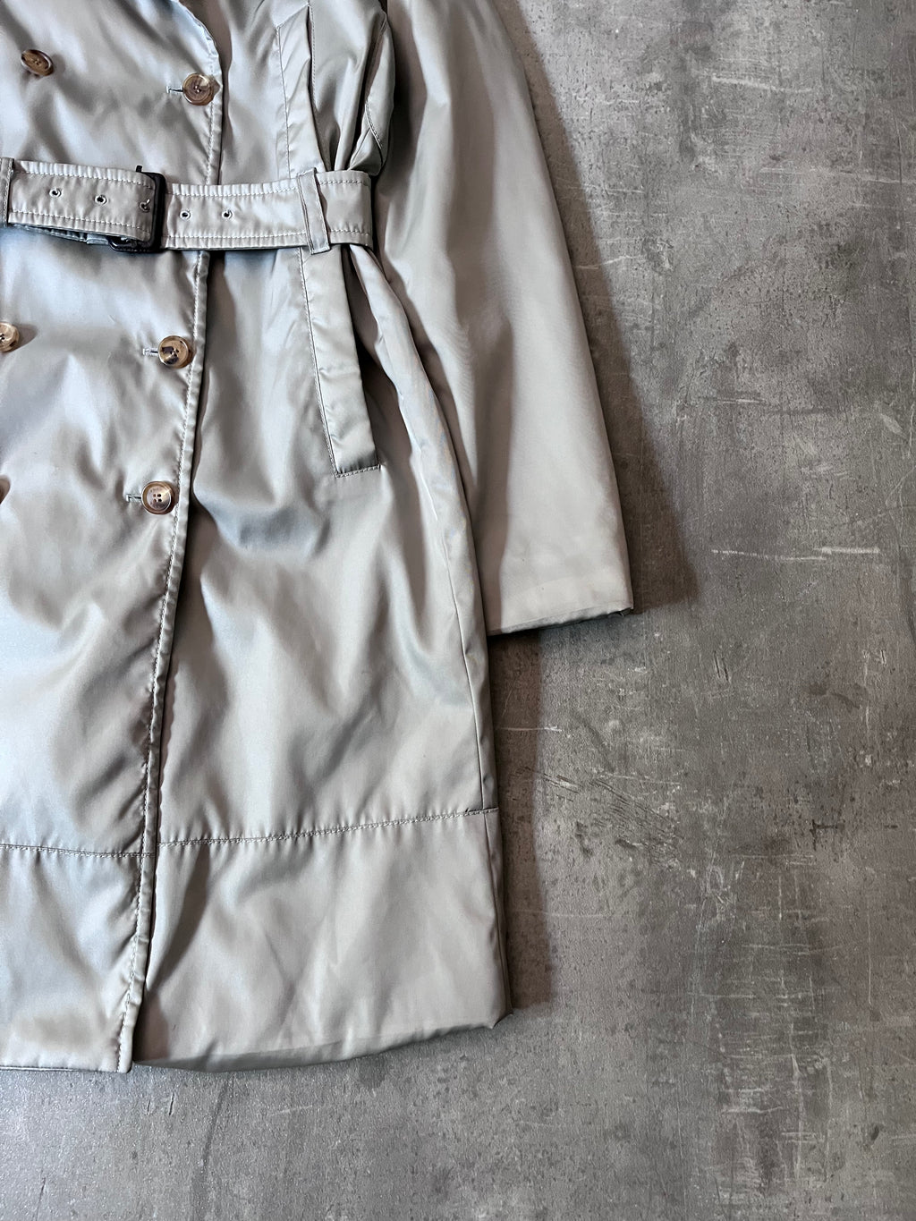 2008 Prada Nylon Double Breasted Trench Coast Jacket Beige Women - L