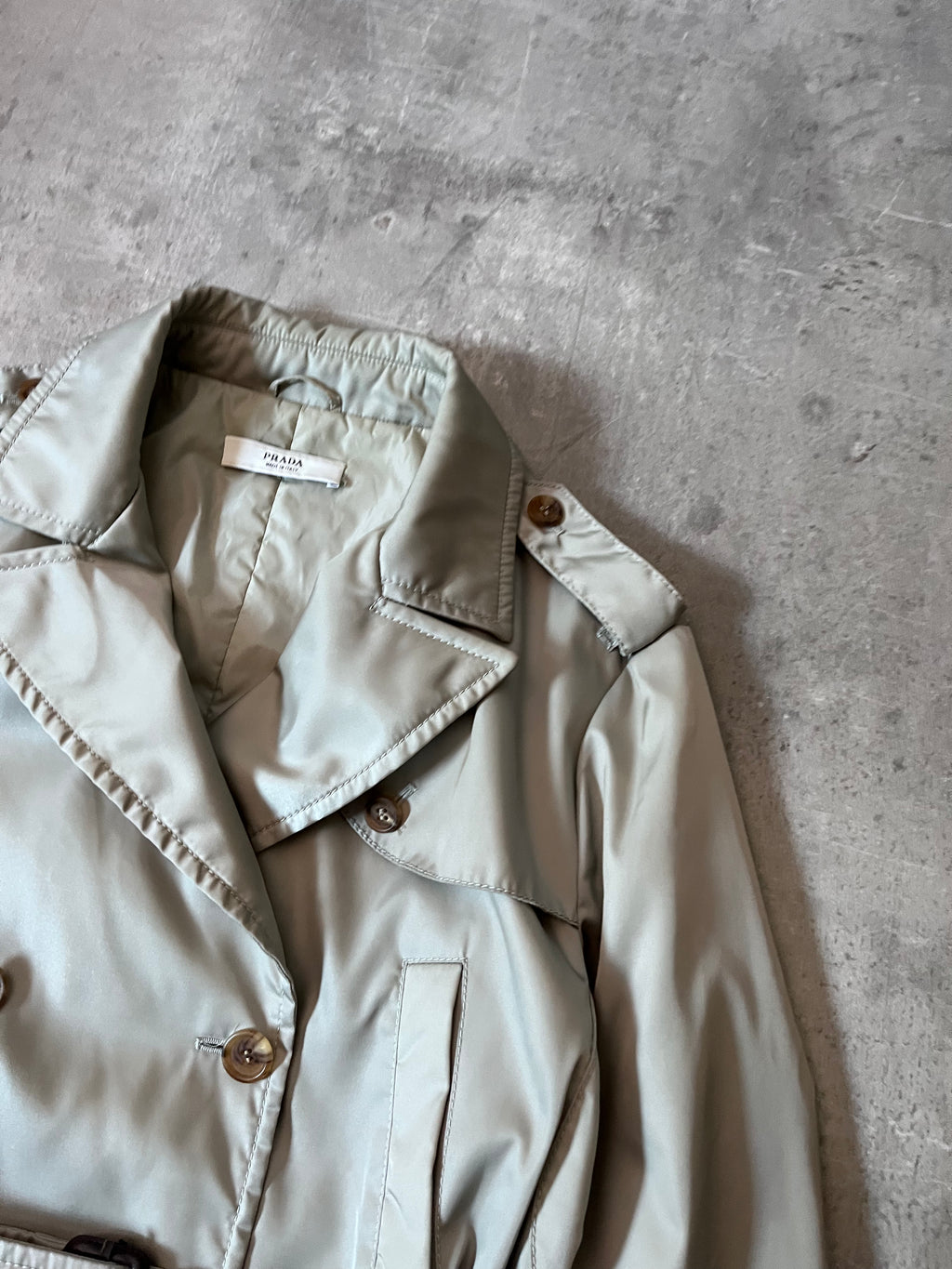 2008 Prada Nylon Double Breasted Trench Coast Jacket Beige Women - L