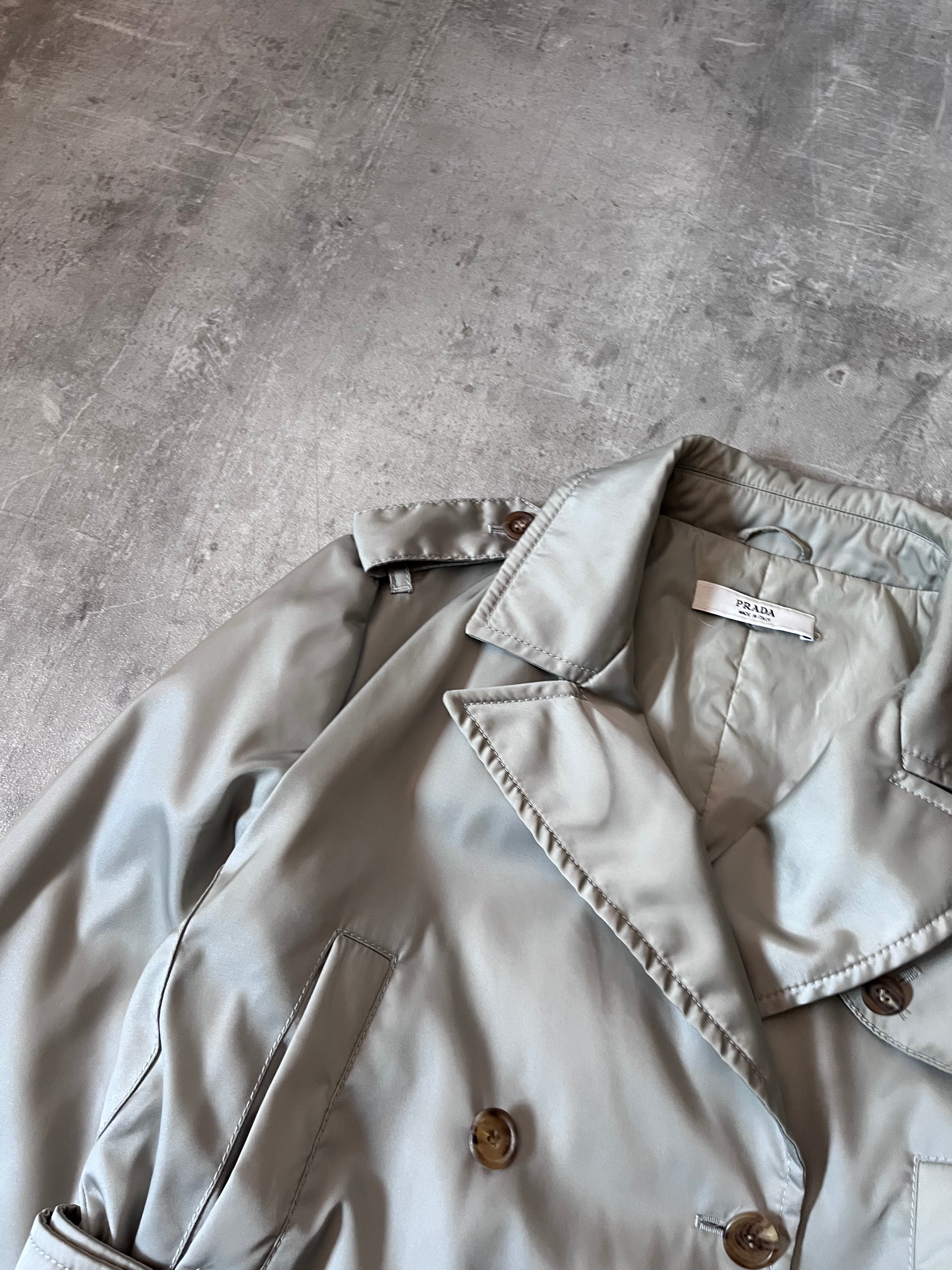 2008 Prada Nylon Double Breasted Trench Coast Jacket Beige Women - L