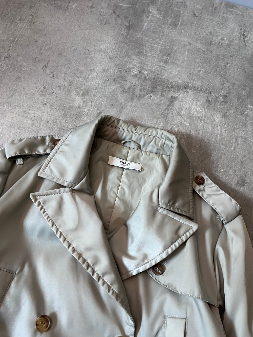 2008 Prada Nylon Double Breasted Trench Coast Jacket Beige Women - L