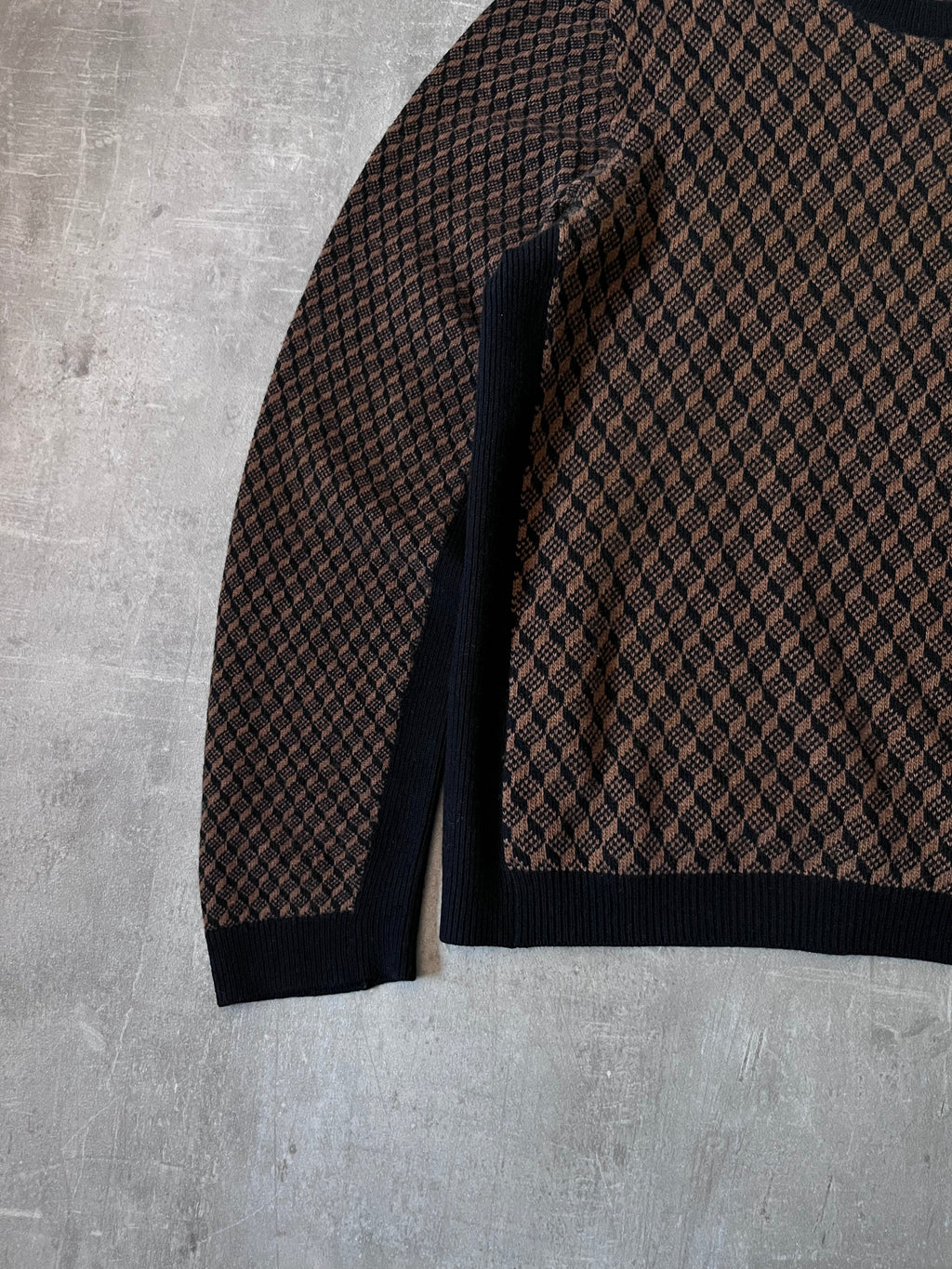 F/W 2019 Prada Geometric Jacquard Wool Cashmere Sweater Black Brown Men - L
