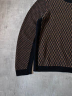 F/W 2019 Prada Geometric Jacquard Wool Cashmere Sweater Black Brown Men - L