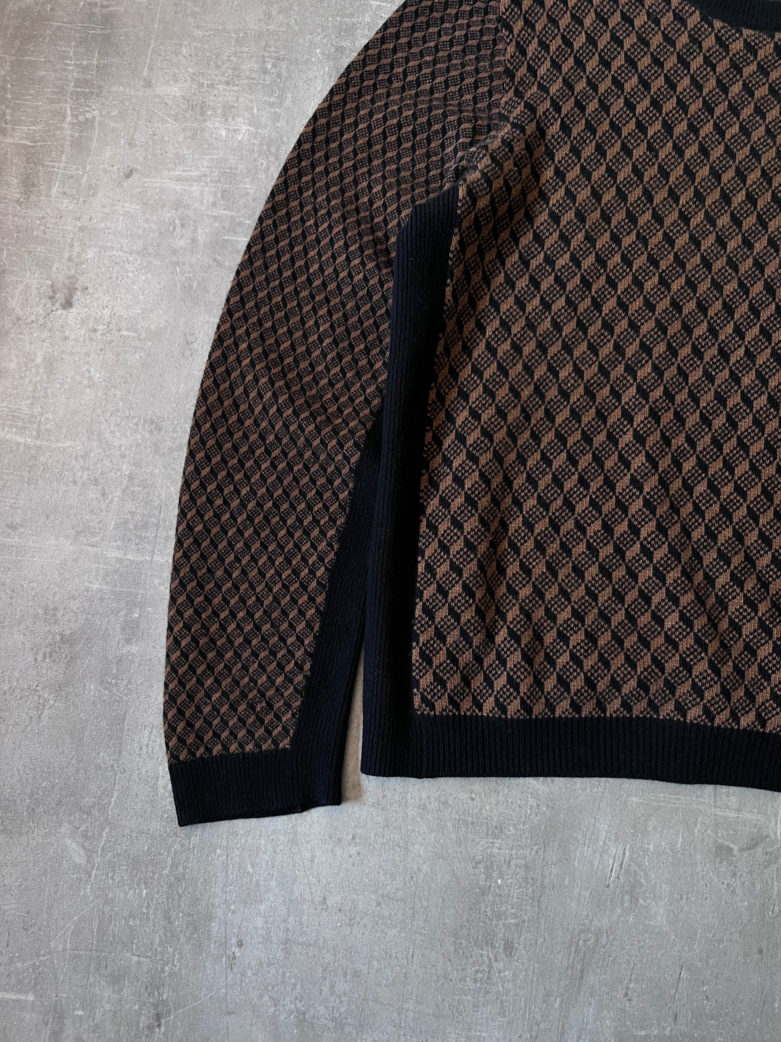 F/W 2019 Prada Geometric Jacquard Wool Cashmere Sweater Black Brown Men - L