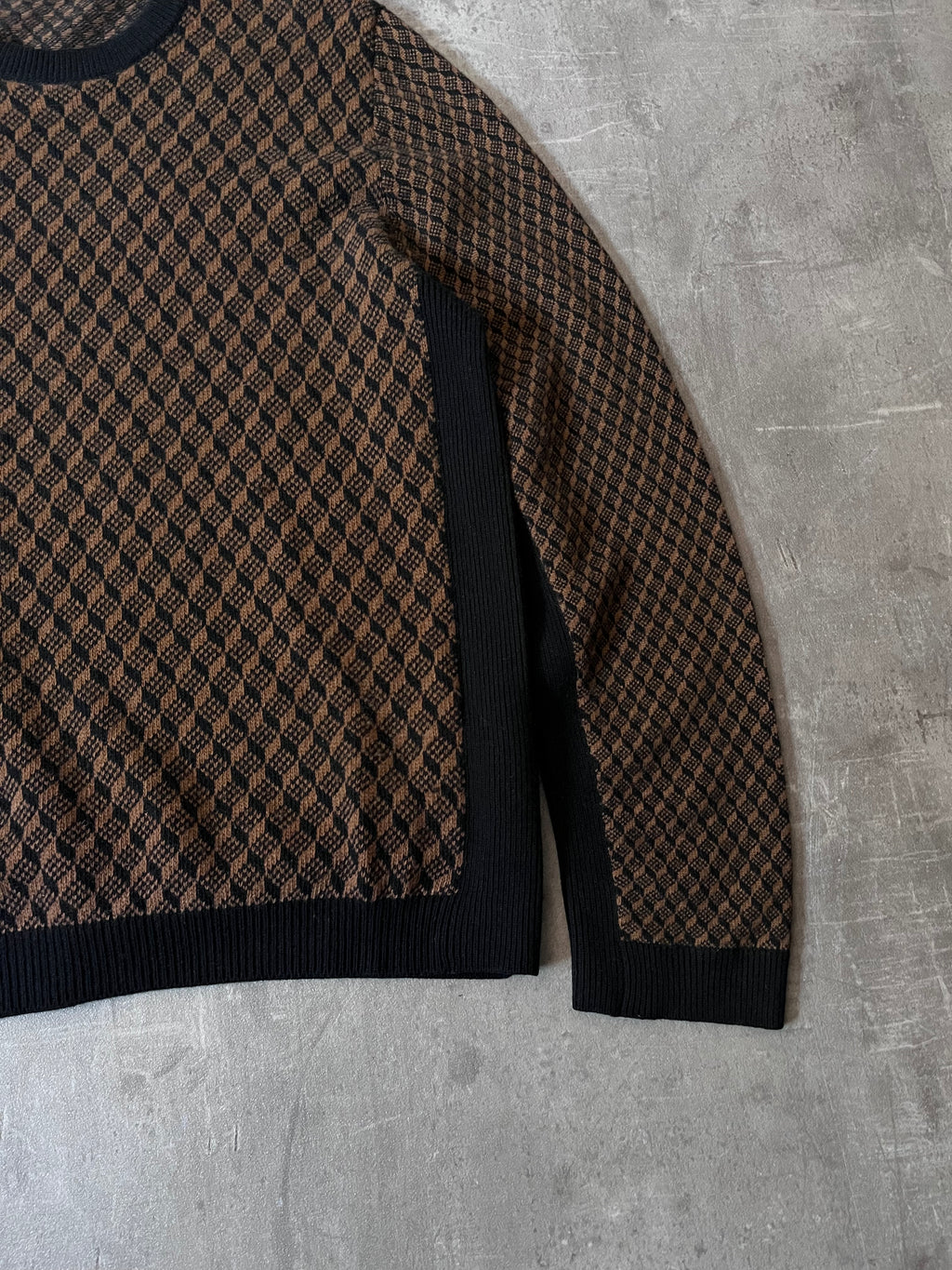 F/W 2019 Prada Geometric Jacquard Wool Cashmere Sweater Black Brown Men - L