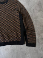 F/W 2019 Prada Geometric Jacquard Wool Cashmere Sweater Black Brown Men - L