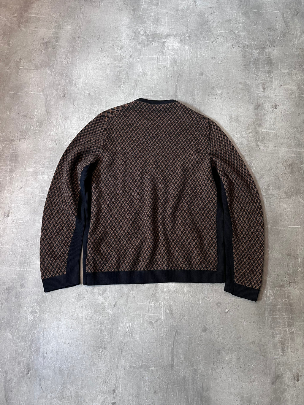 F/W 2019 Prada Geometric Jacquard Wool Cashmere Sweater Black Brown Men - L