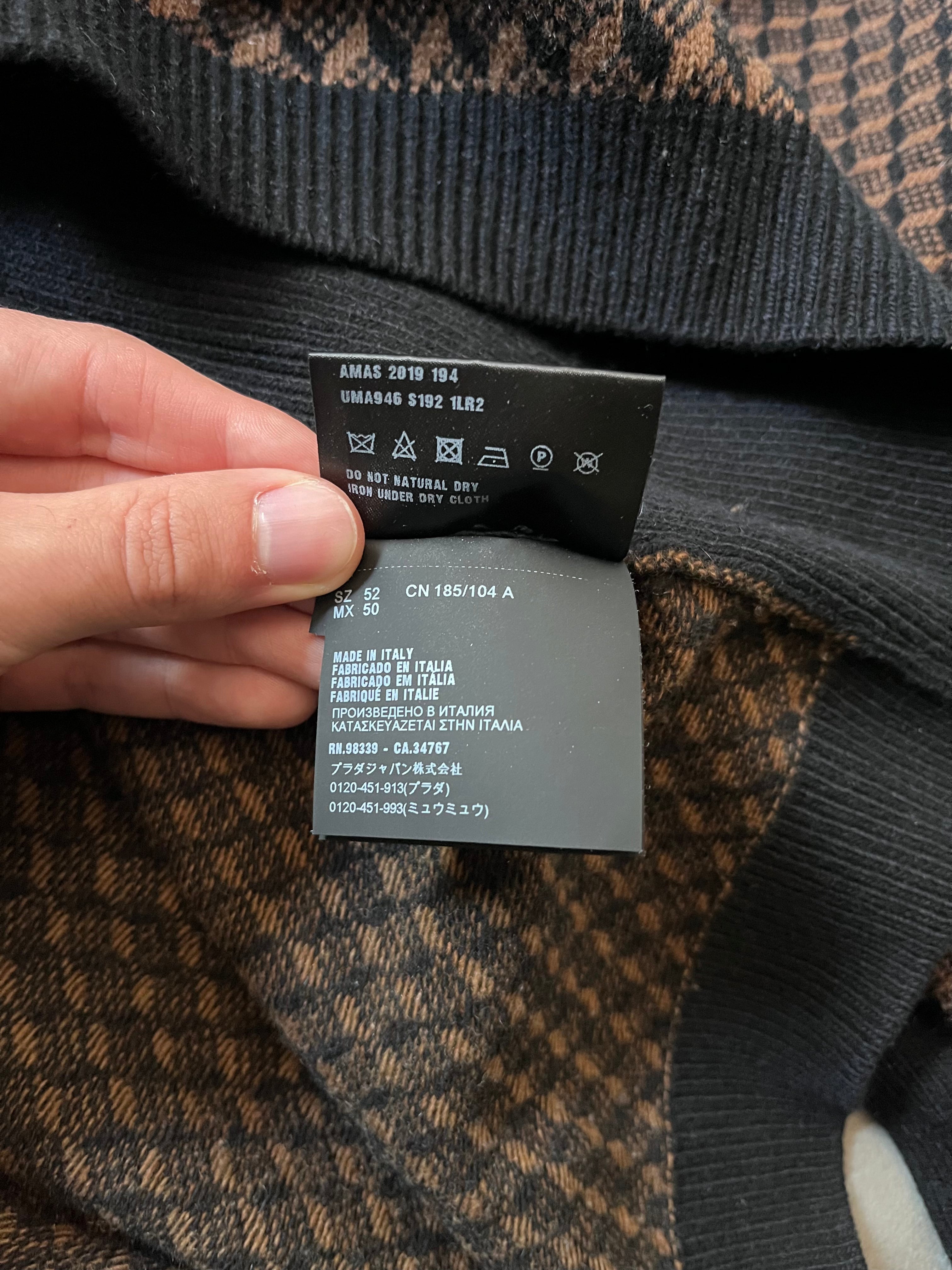 F/W 2019 Prada Geometric Jacquard Wool Cashmere Sweater Black Brown Men - L