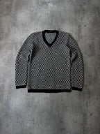 Gucci Patterned V-Neck Merino Wool Sweater Black White Men - XL
