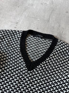 Gucci Patterned V-Neck Merino Wool Sweater Black White Men - XL