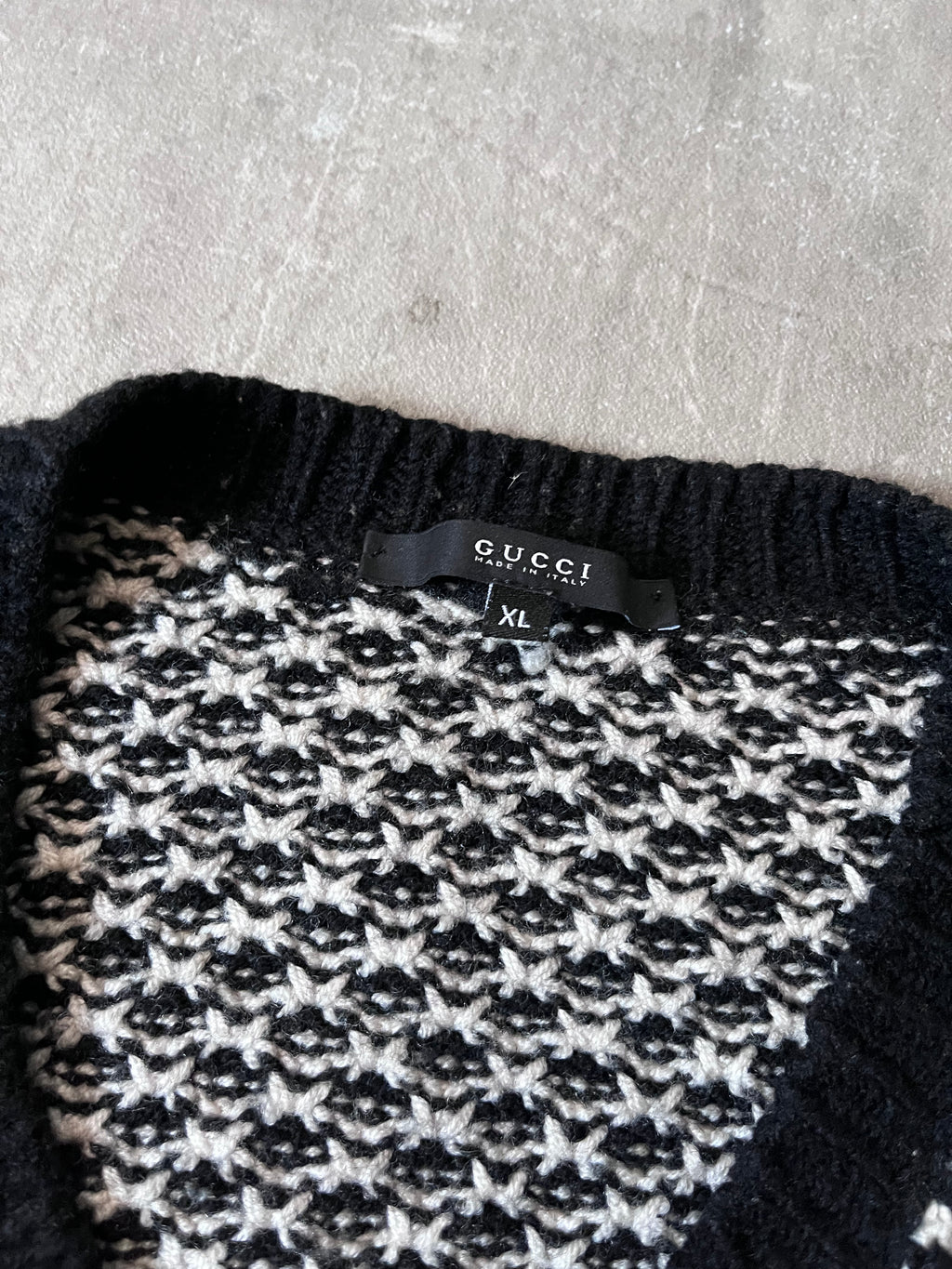 Gucci Patterned V-Neck Merino Wool Sweater Black White Men - XL