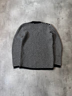 Gucci Patterned V-Neck Merino Wool Sweater Black White Men - XL