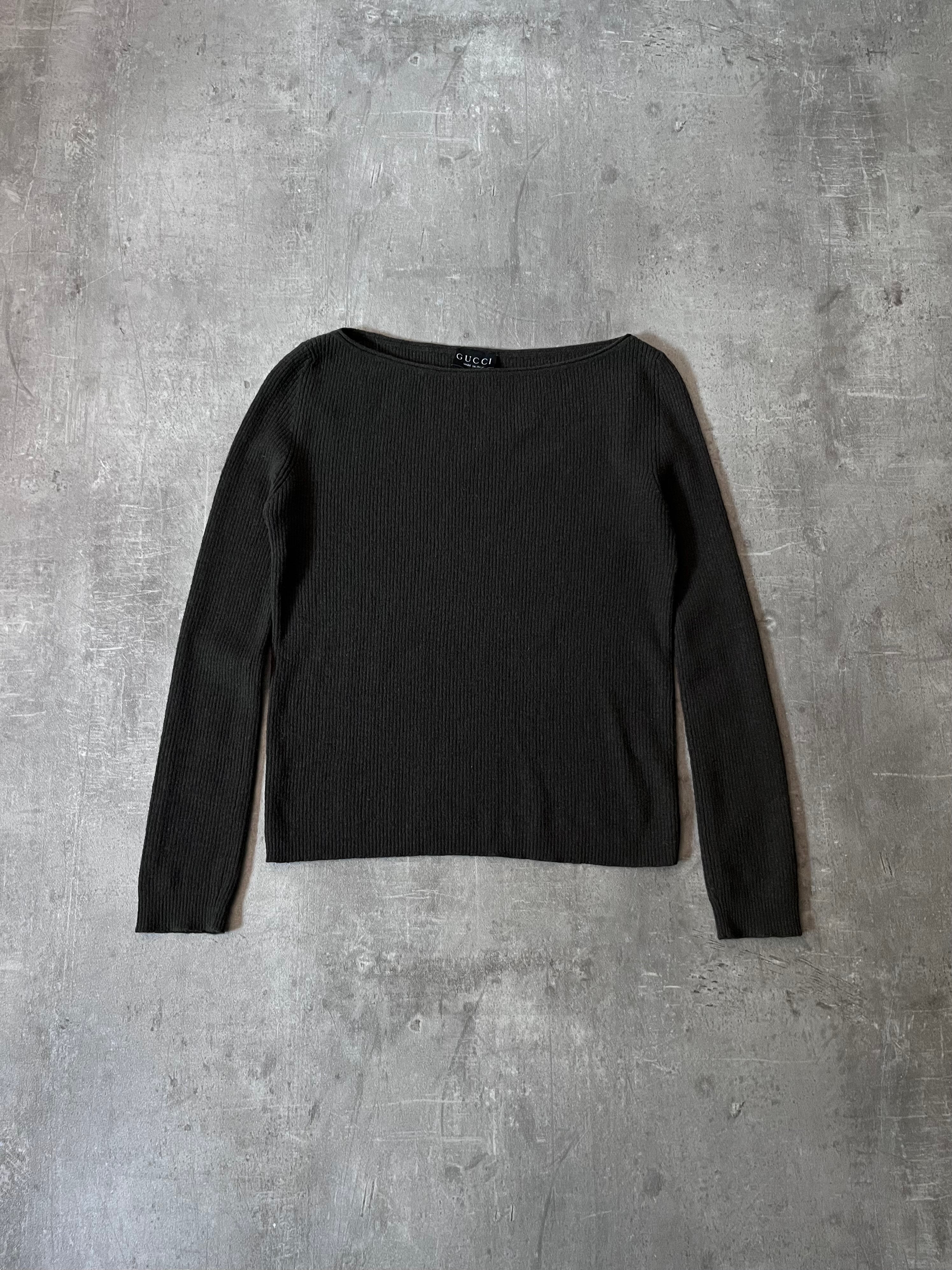 90s Gucci by Tom Ford Ribbed Boat Neck Wool Sweater Green Women - M
