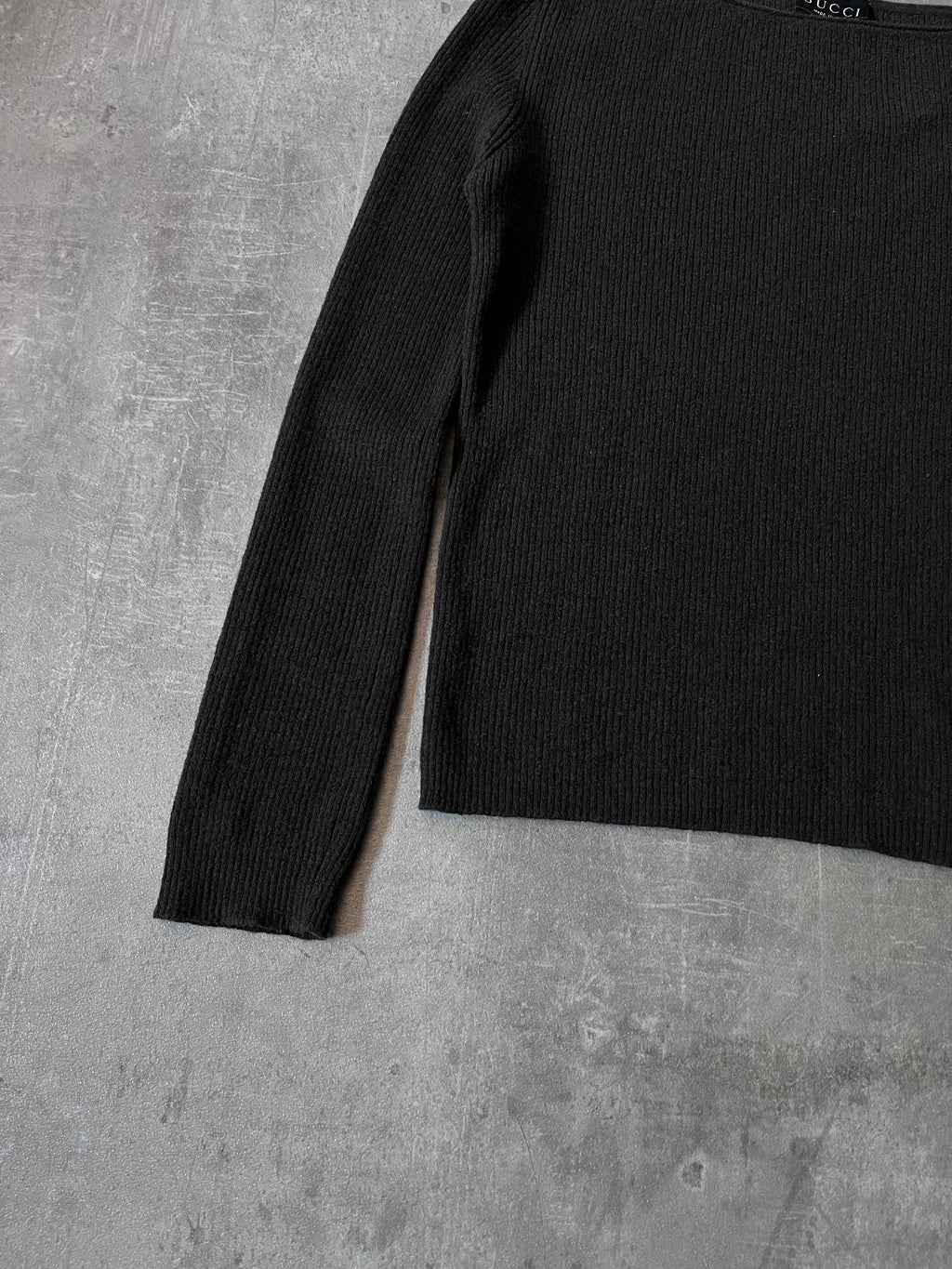90s Gucci by Tom Ford Ribbed Boat Neck Wool Sweater Green Women - M