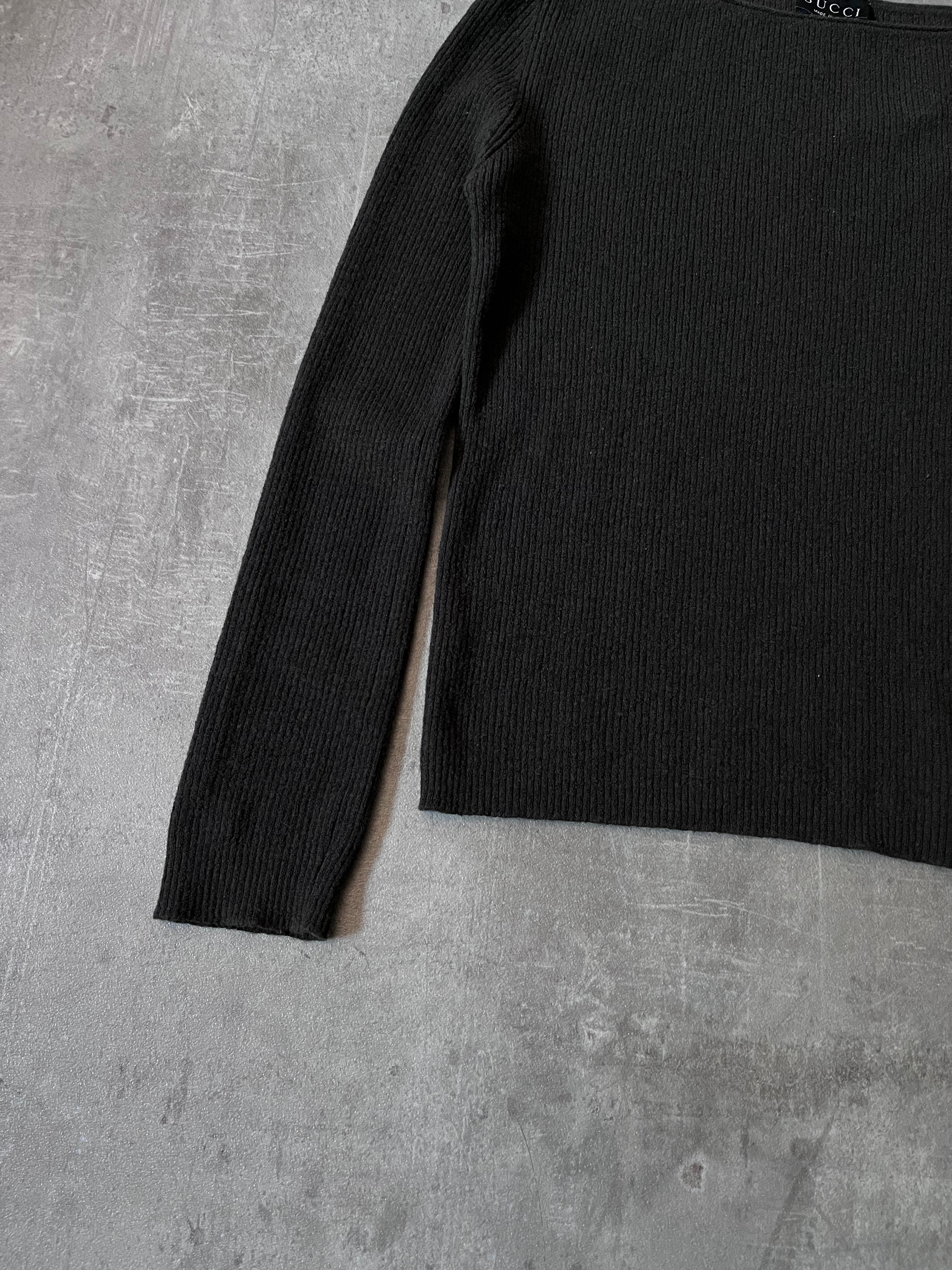 90s Gucci by Tom Ford Ribbed Boat Neck Wool Sweater Green Women - M