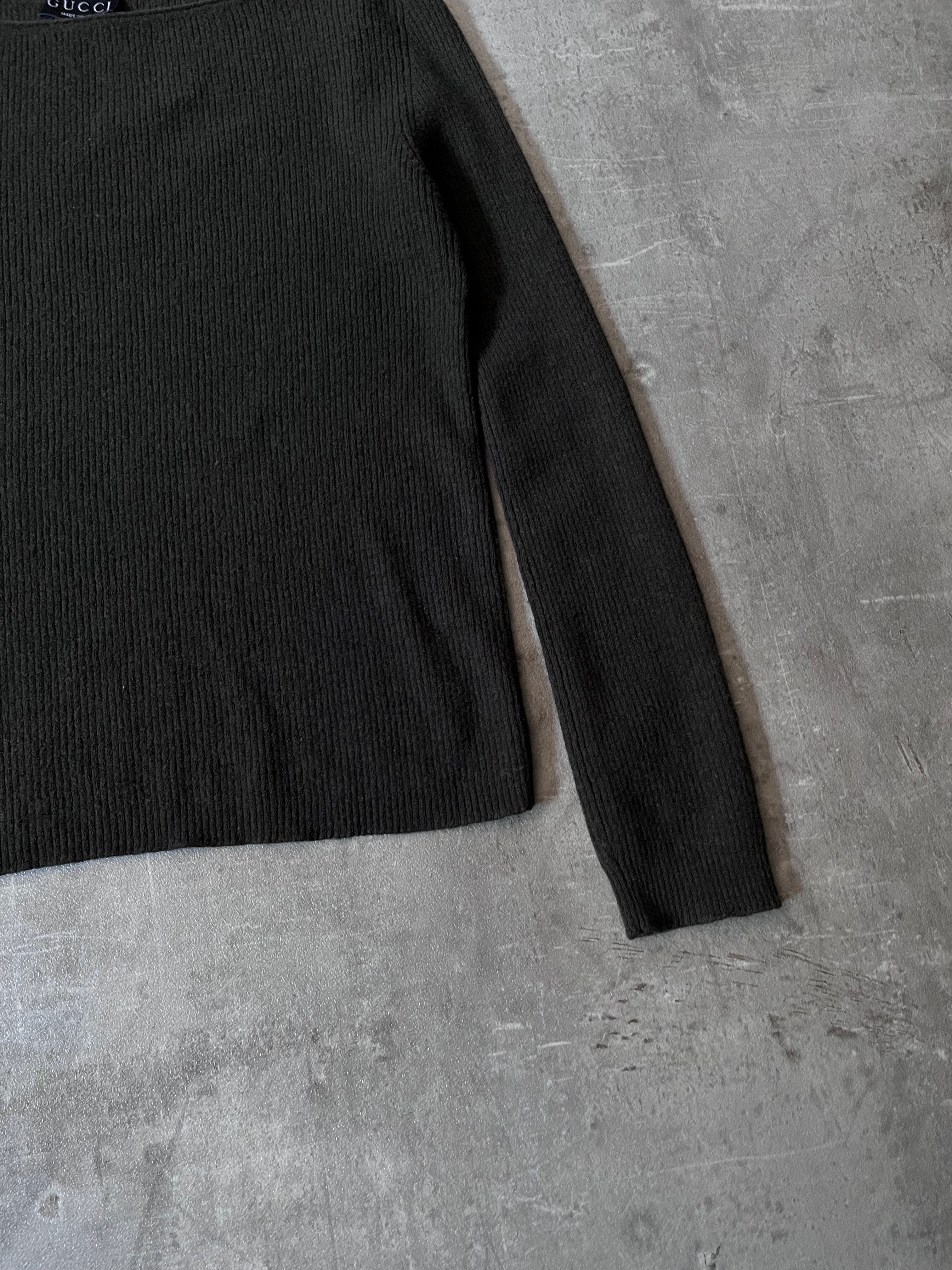 90s Gucci by Tom Ford Ribbed Boat Neck Wool Sweater Green Women - M