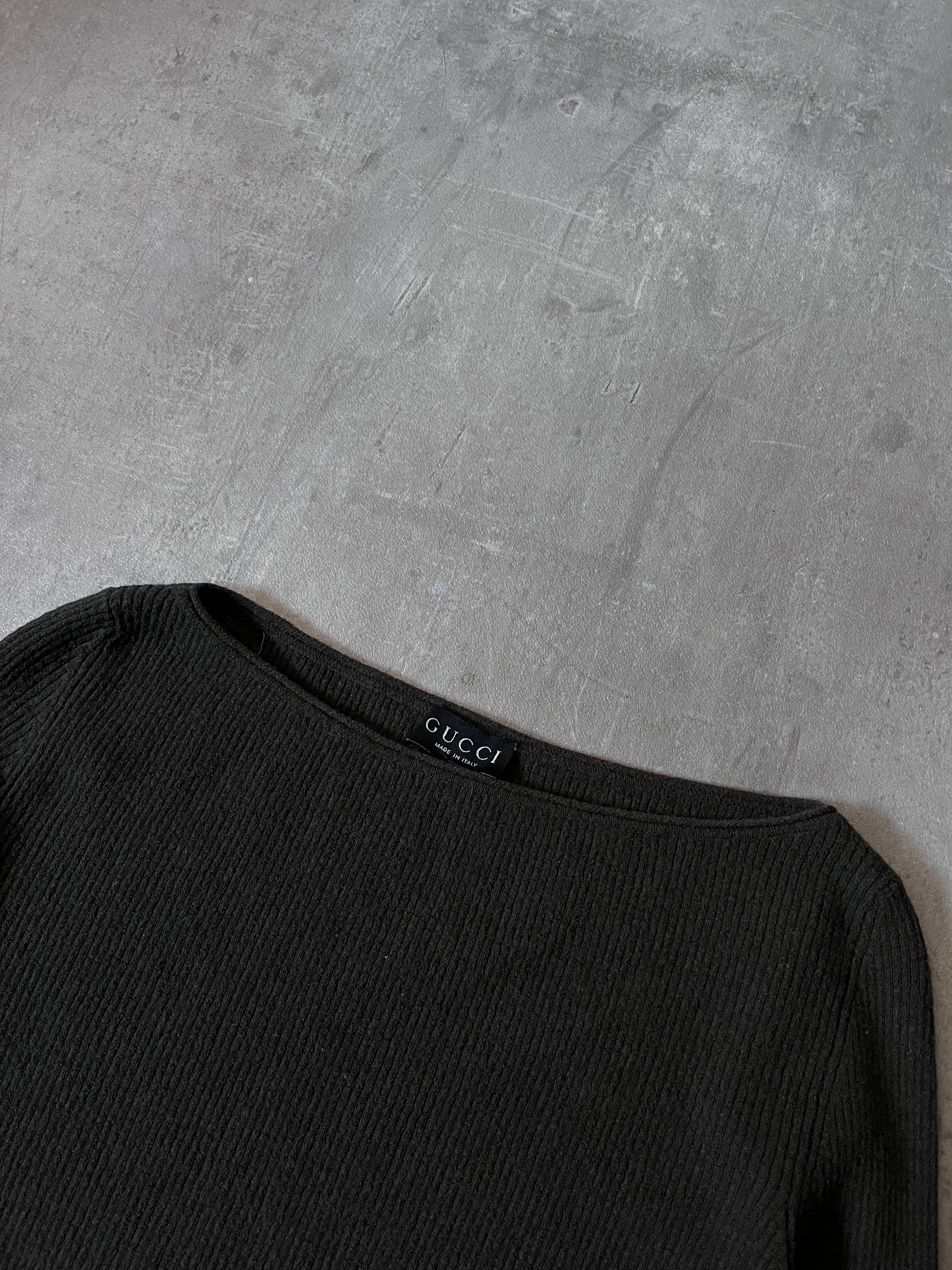 90s Gucci by Tom Ford Ribbed Boat Neck Wool Sweater Green Women - M