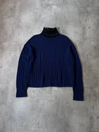 F/W 2018 Prada Ribbed Cashmere Turtleneck Sweater Navy Black Women - S