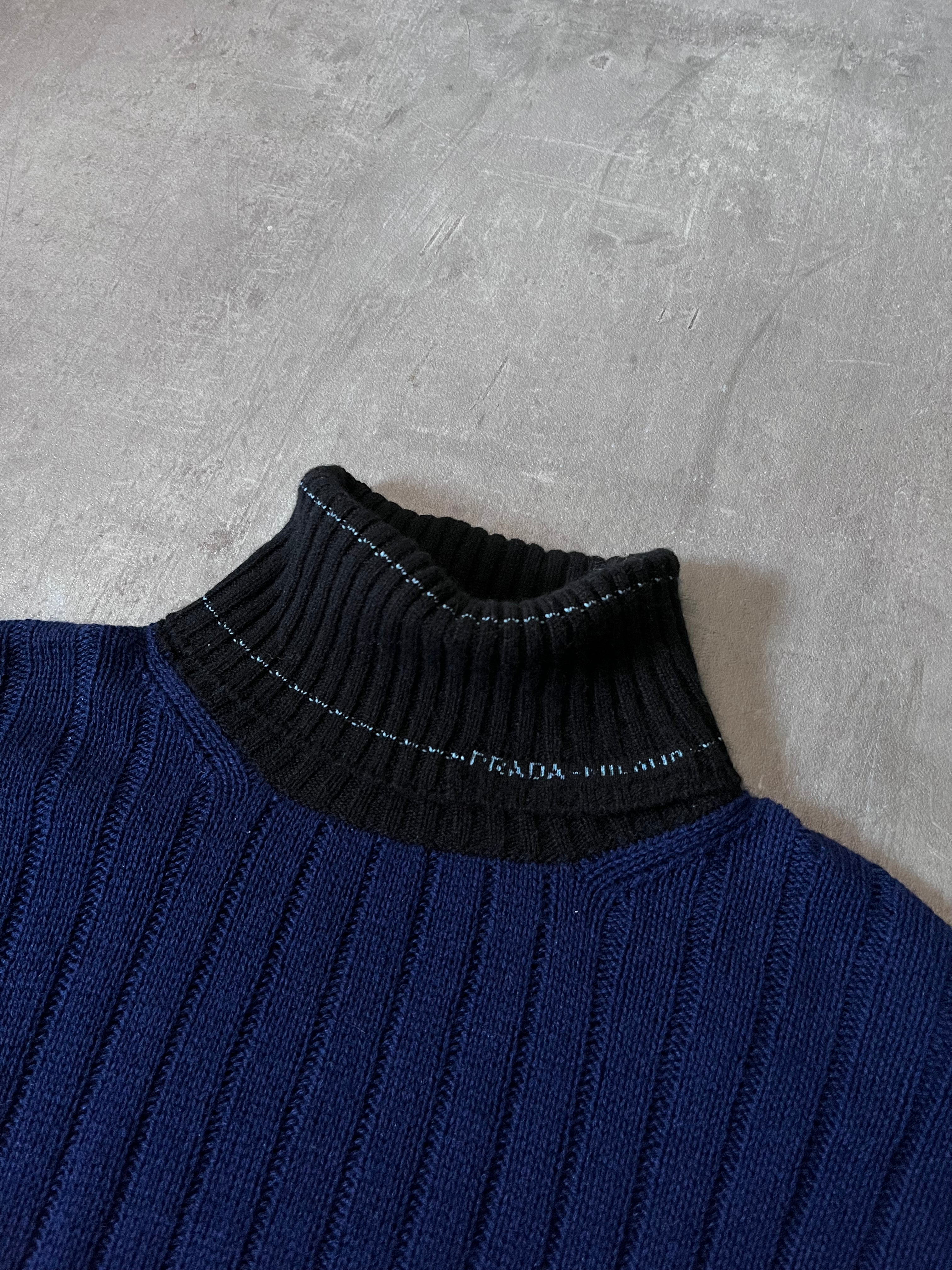 F/W 2018 Prada Ribbed Cashmere Turtleneck Sweater Navy Black Women - S