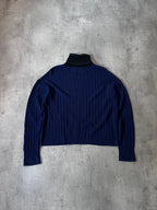 F/W 2018 Prada Ribbed Cashmere Turtleneck Sweater Navy Black Women - S