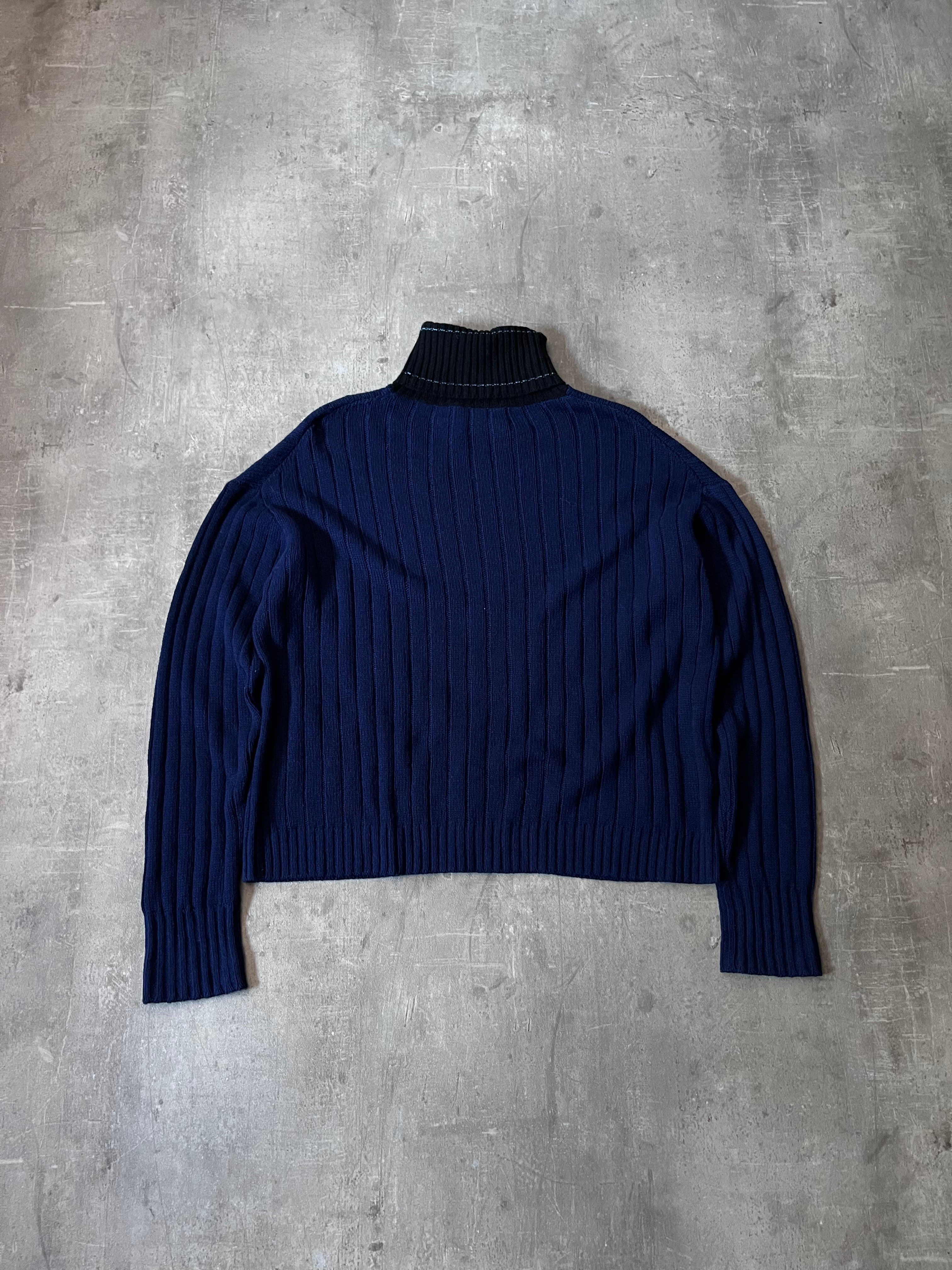 F/W 2018 Prada Ribbed Cashmere Turtleneck Sweater Navy Black Women - S