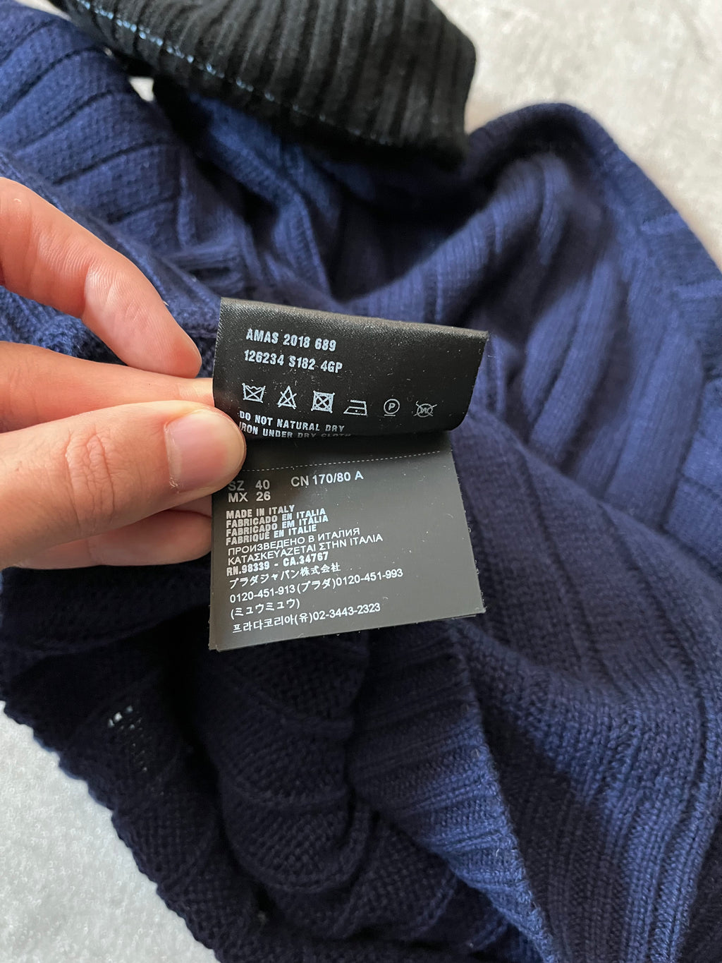F/W 2018 Prada Ribbed Cashmere Turtleneck Sweater Navy Black Women - S