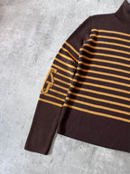 90s Jean Paul Gaultier Striped Ribbed Turtleneck Sweater Brown Yellow Women - M