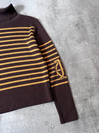 90s Jean Paul Gaultier Striped Ribbed Turtleneck Sweater Brown Yellow Women - M