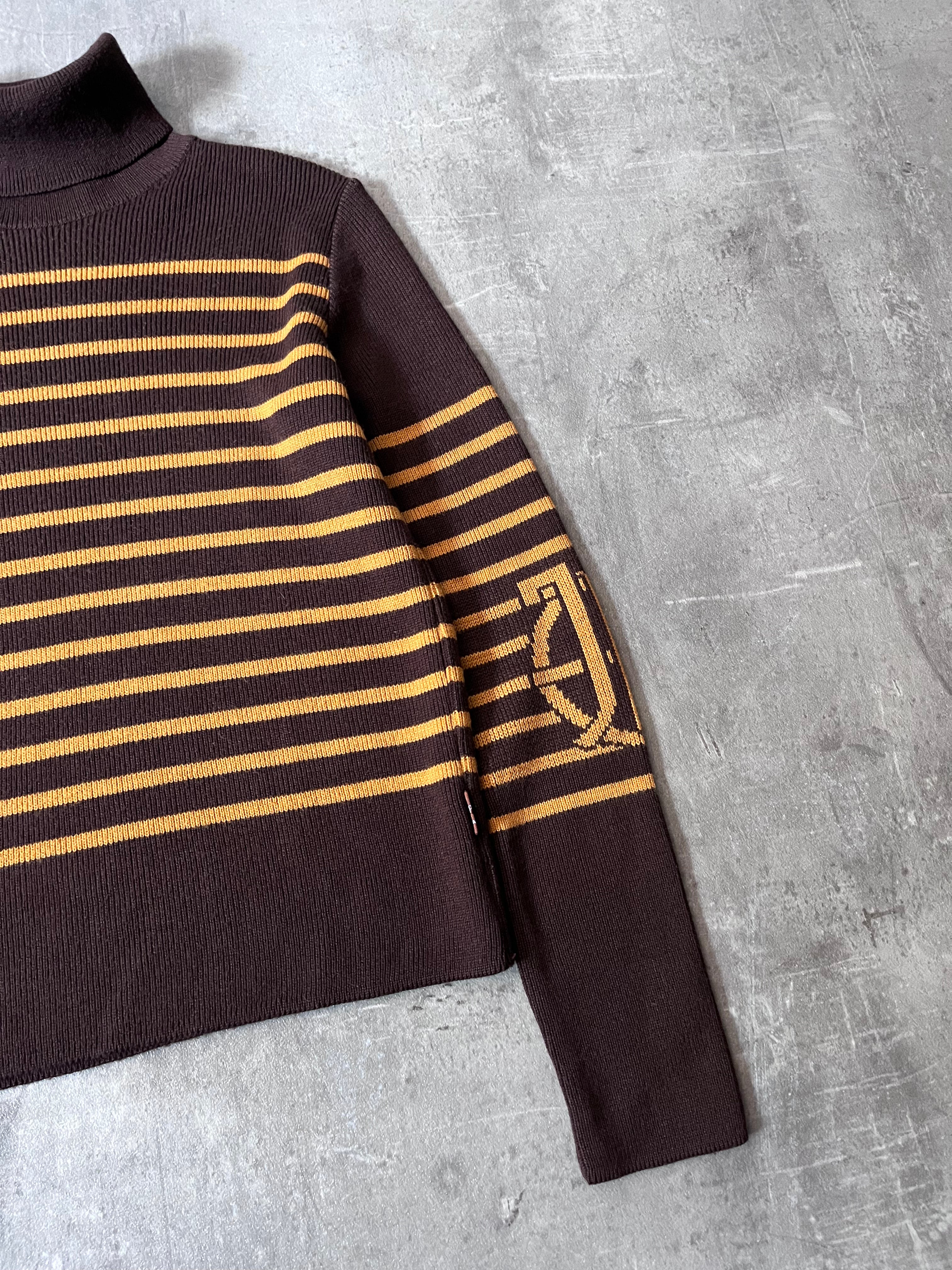 90s Jean Paul Gaultier Striped Ribbed Turtleneck Sweater Brown Yellow Women - M