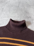 90s Jean Paul Gaultier Striped Ribbed Turtleneck Sweater Brown Yellow Women - M