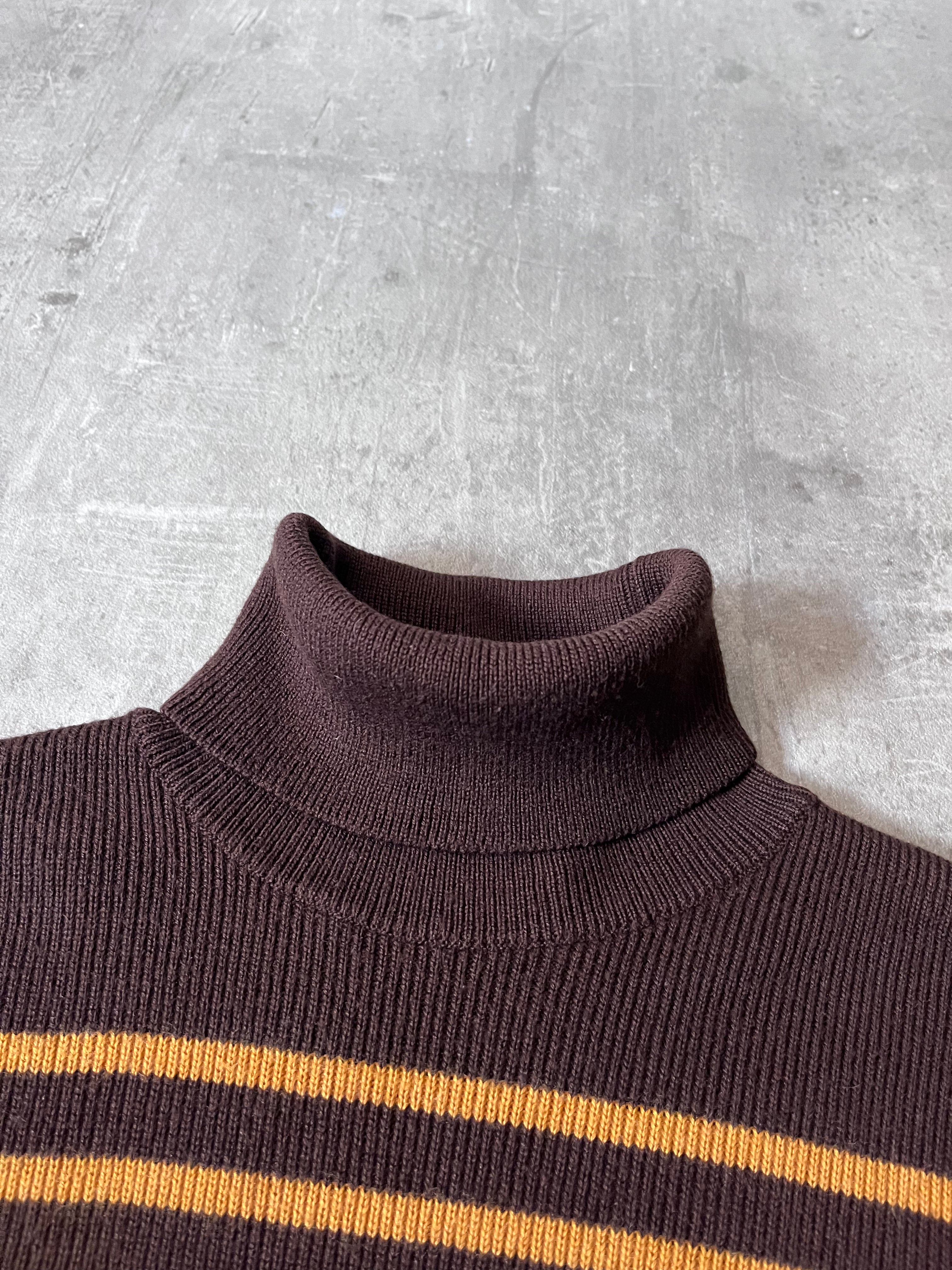 90s Jean Paul Gaultier Striped Ribbed Turtleneck Sweater Brown Yellow Women - M