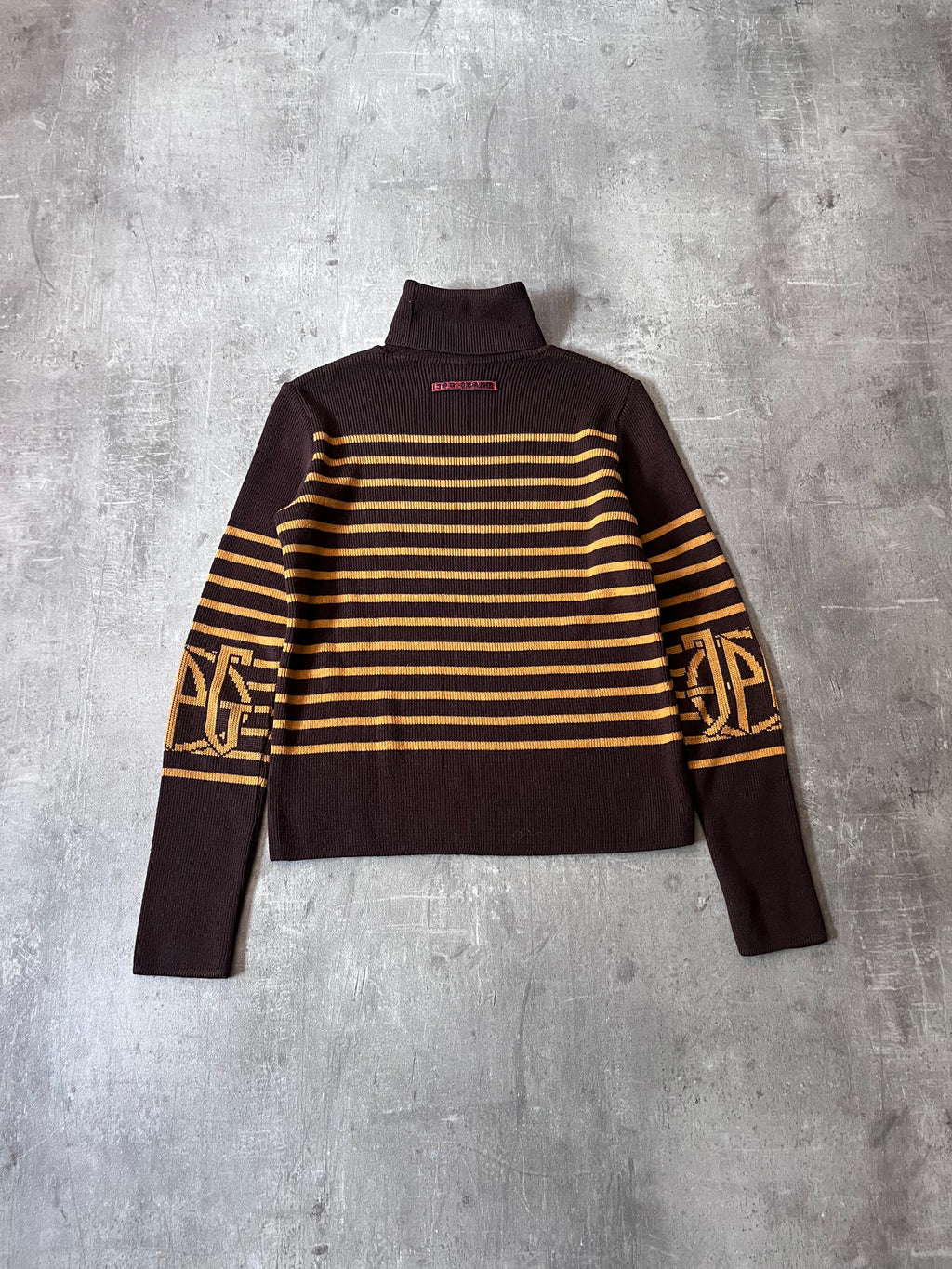90s Jean Paul Gaultier Striped Ribbed Turtleneck Sweater Brown Yellow Women - M