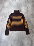 90s Jean Paul Gaultier Striped Ribbed Turtleneck Sweater Brown Yellow Women - M