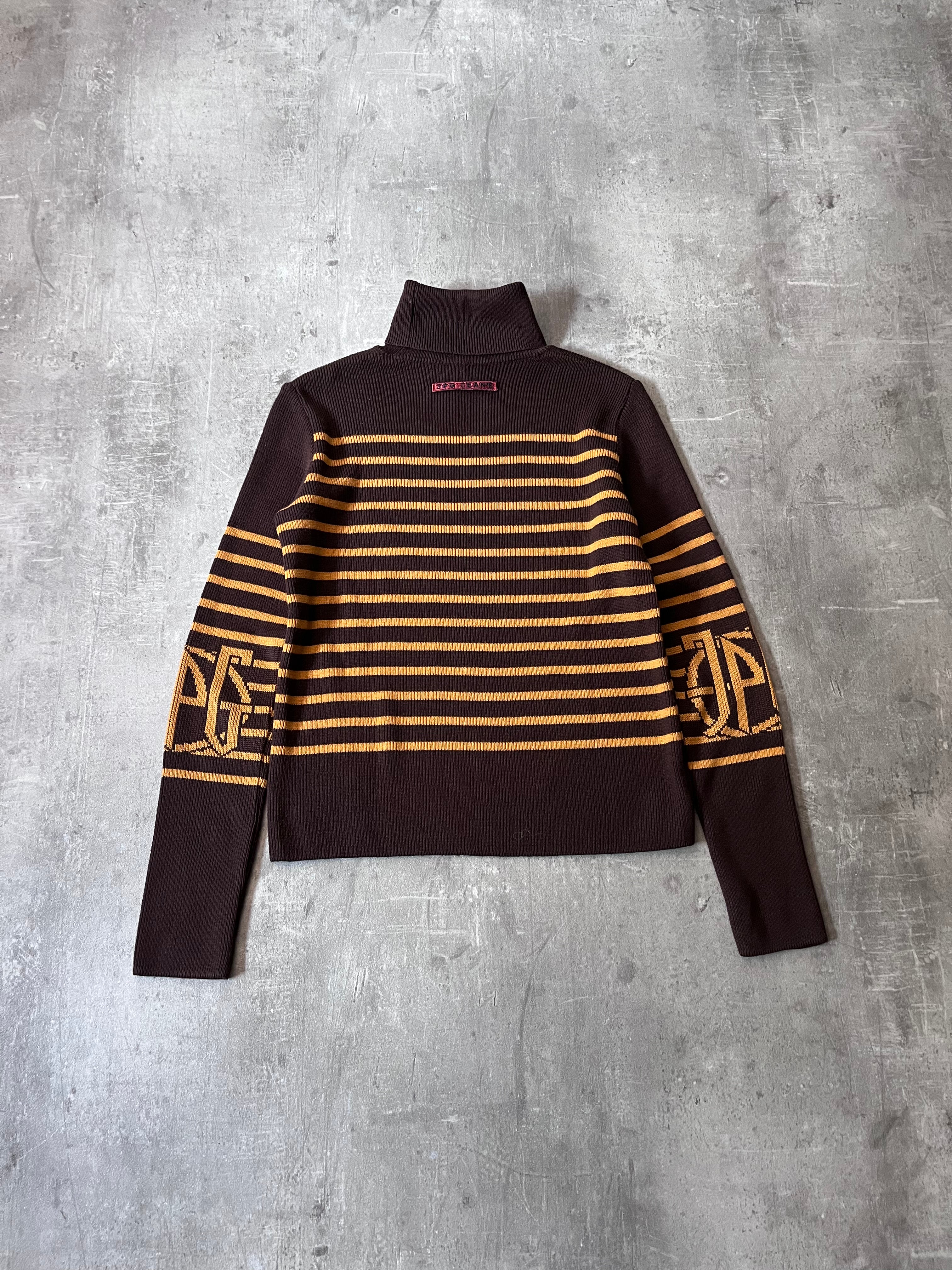 90s Jean Paul Gaultier Striped Ribbed Turtleneck Sweater Brown Yellow Women - M