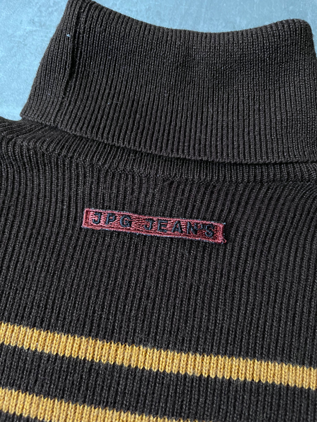 90s Jean Paul Gaultier Striped Ribbed Turtleneck Sweater Brown Yellow Women - M