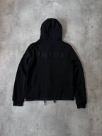 Prada Big Logo Heavyweight Wool Hooded Sweater Jacket Black Men - L