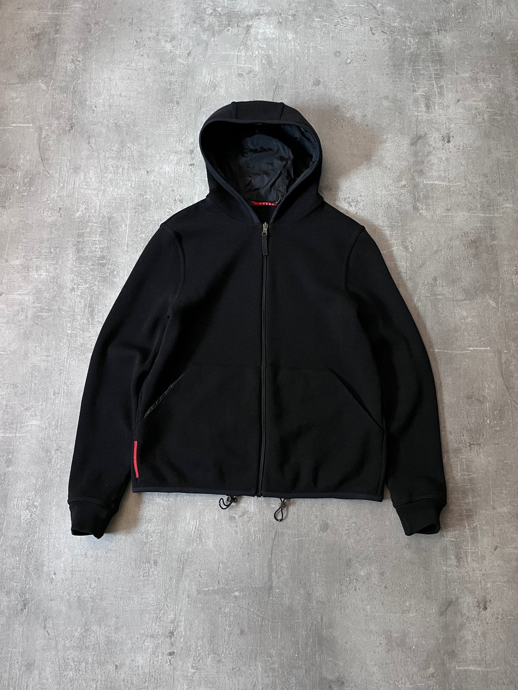 Prada Big Logo Heavyweight Wool Hooded Sweater Jacket Black Men - L