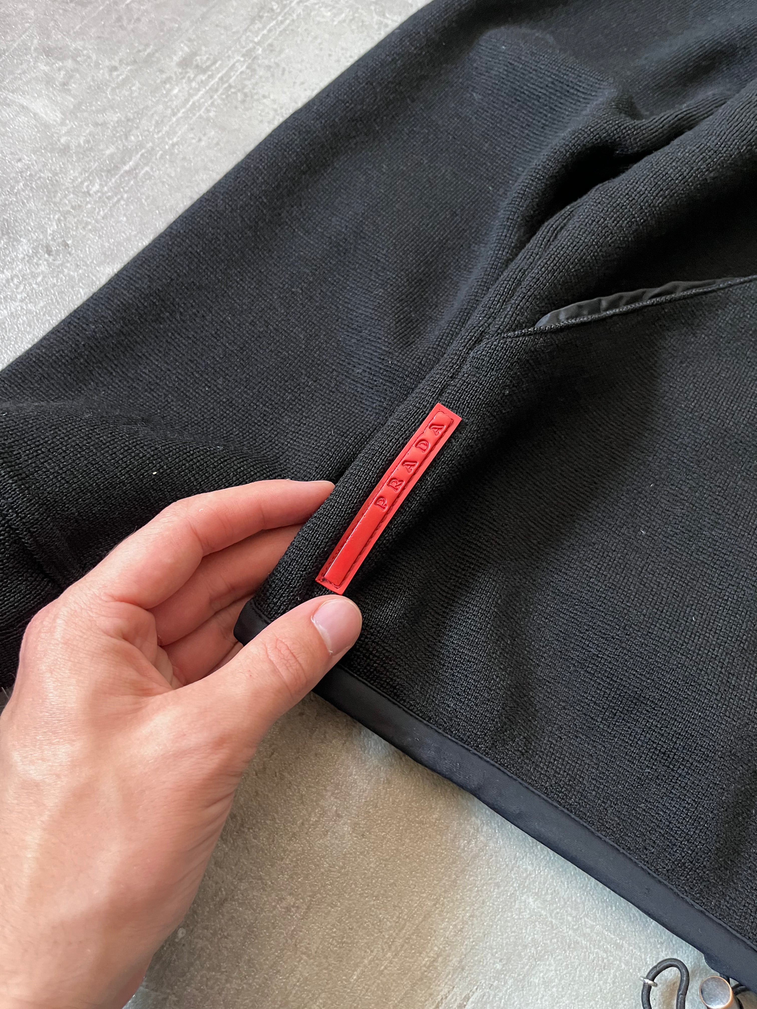 Prada Big Logo Heavyweight Wool Hooded Sweater Jacket Black Men - L