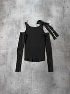 2000s Gucci by Tom Ford Asymmetrical Shoulder Tie Knit Top Green Women - S