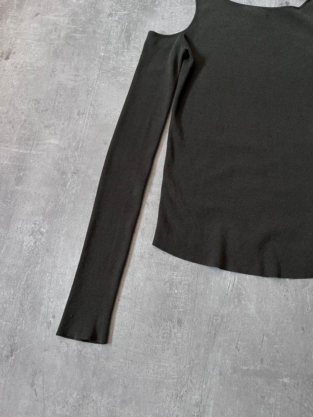 2000s Gucci by Tom Ford Asymmetrical Shoulder Tie Knit Top Green Women - S
