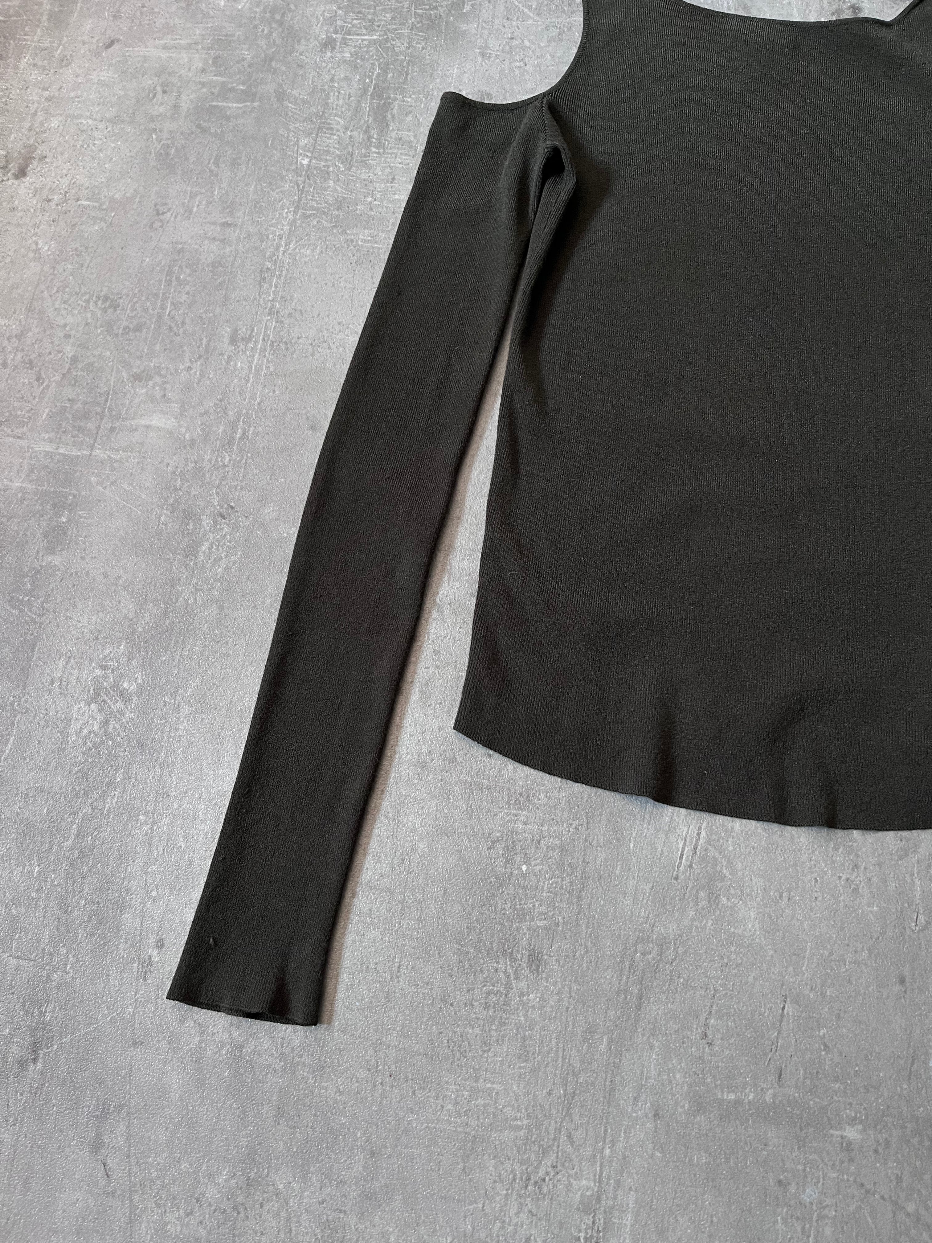 2000s Gucci by Tom Ford Asymmetrical Shoulder Tie Knit Top Green Women - S