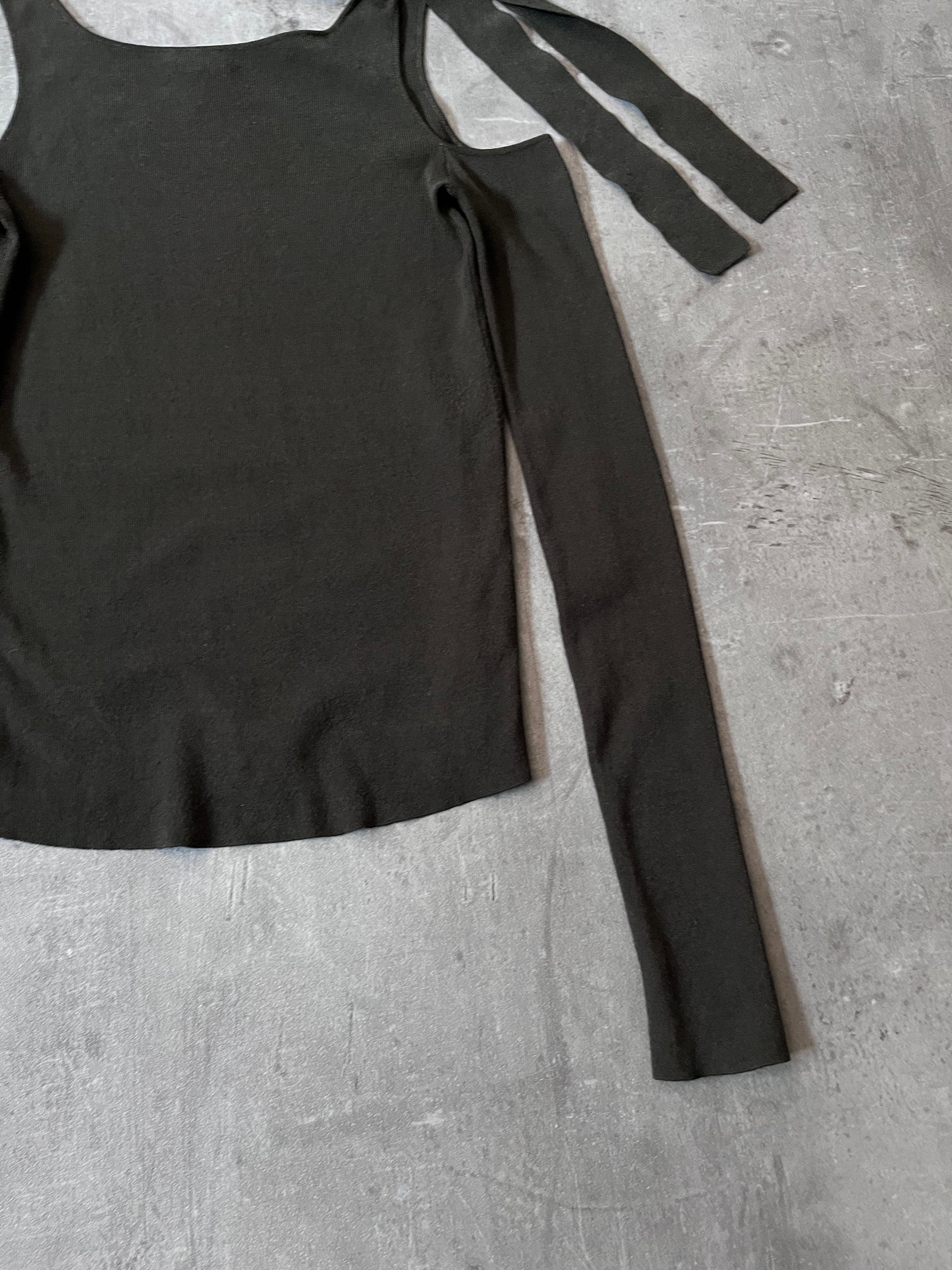 2000s Gucci by Tom Ford Asymmetrical Shoulder Tie Knit Top Green Women - S