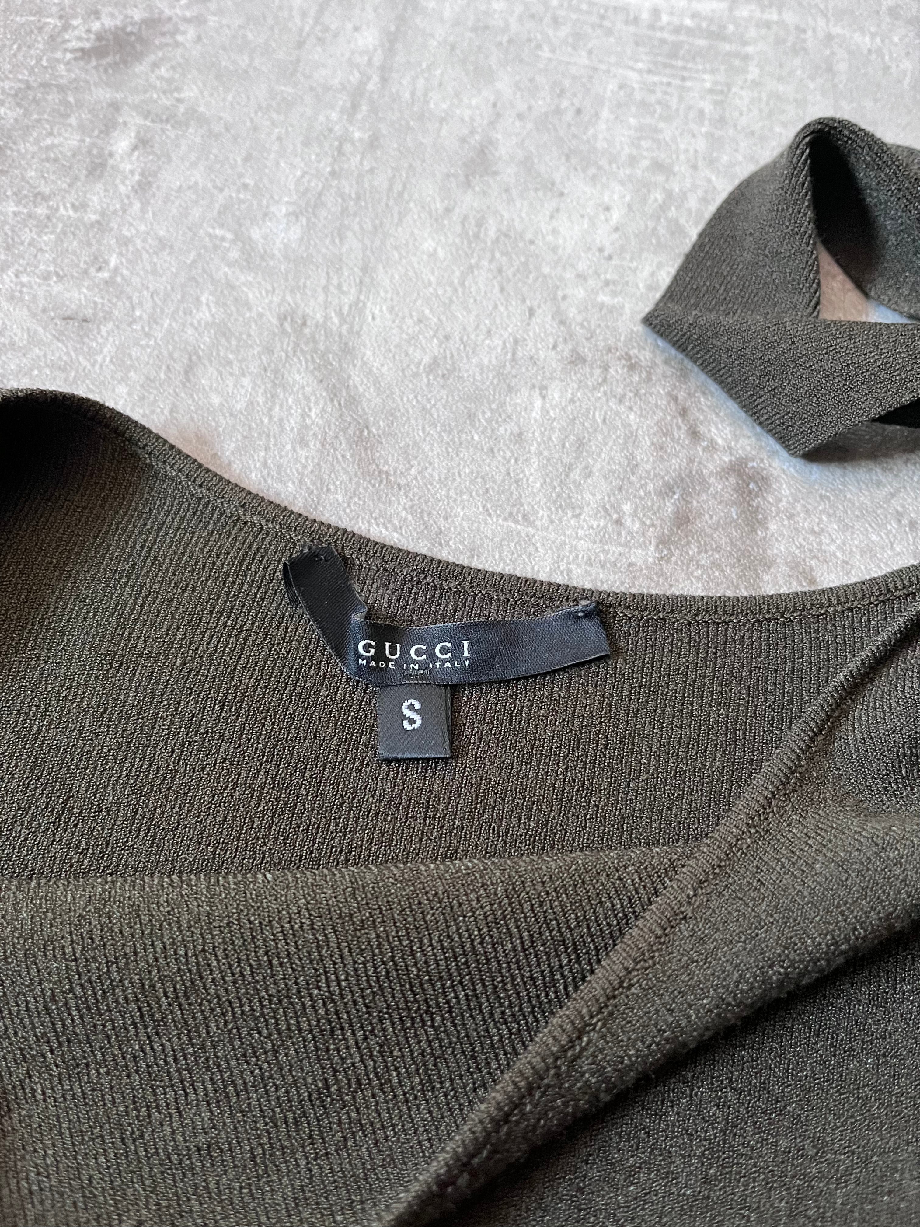 2000s Gucci by Tom Ford Asymmetrical Shoulder Tie Knit Top Green Women - S
