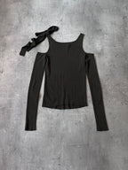 2000s Gucci by Tom Ford Asymmetrical Shoulder Tie Knit Top Green Women - S